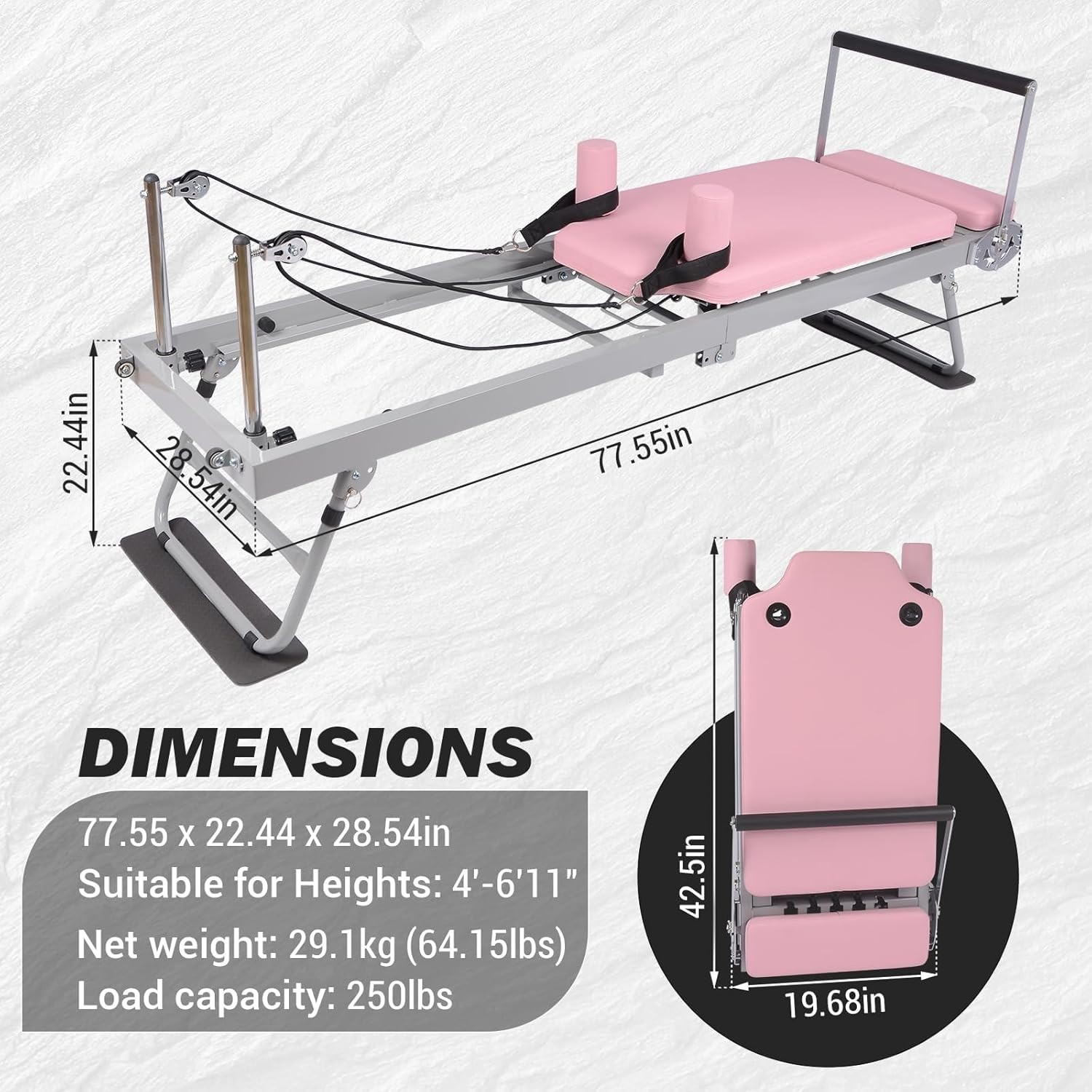 Foldable Pilates Reformer Home Gym Machine with Foot Pedal 5 Ropes Up to 300 lb