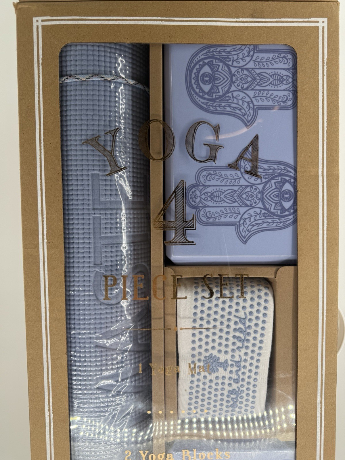 Yoga 4 Piece Set New. Oak And Reed . Mat , Blocks, Socks, Blue