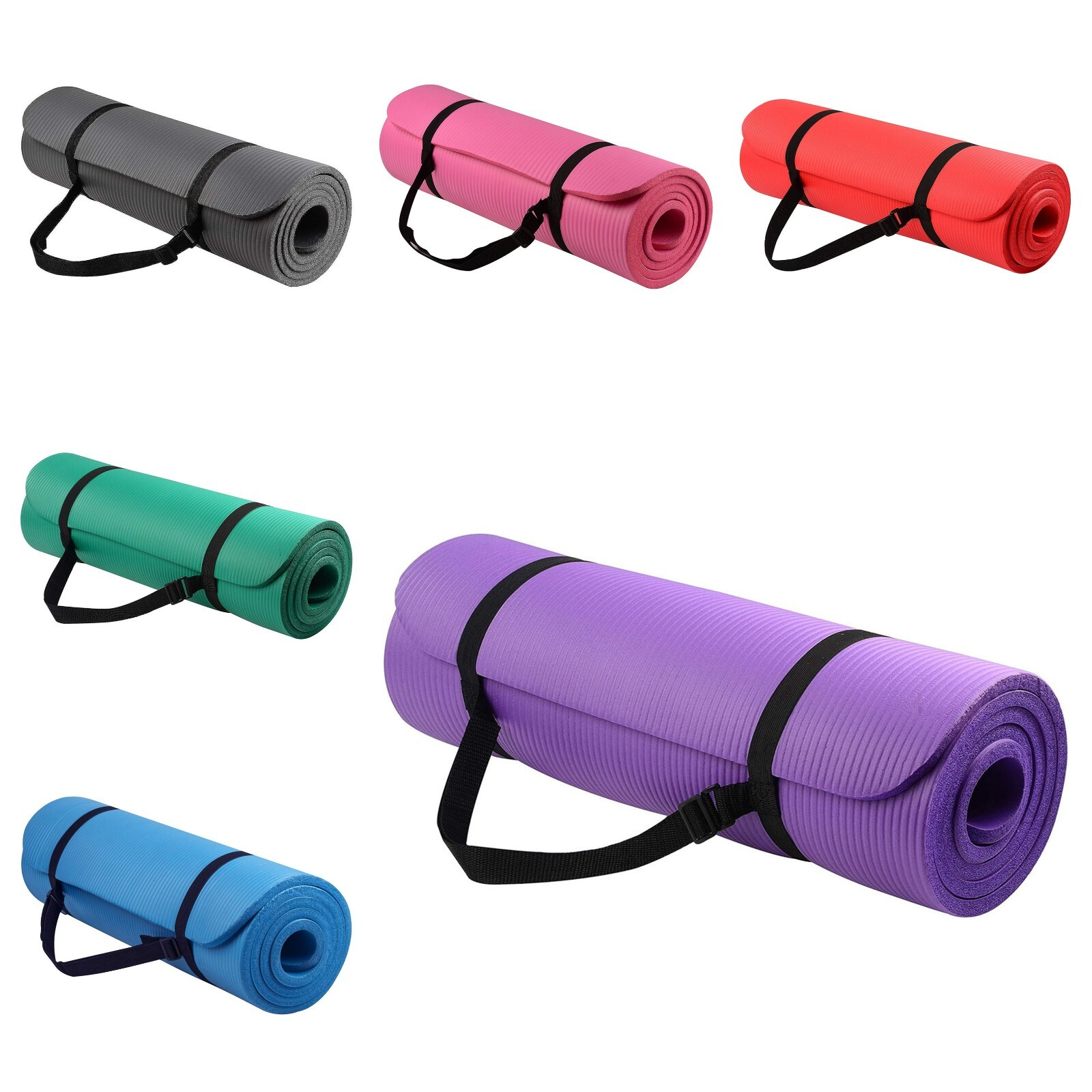 Exercise Yoga Mats 1/2-Inch Thick w/Carry Strap – Gym Pilates Meditation Fitness