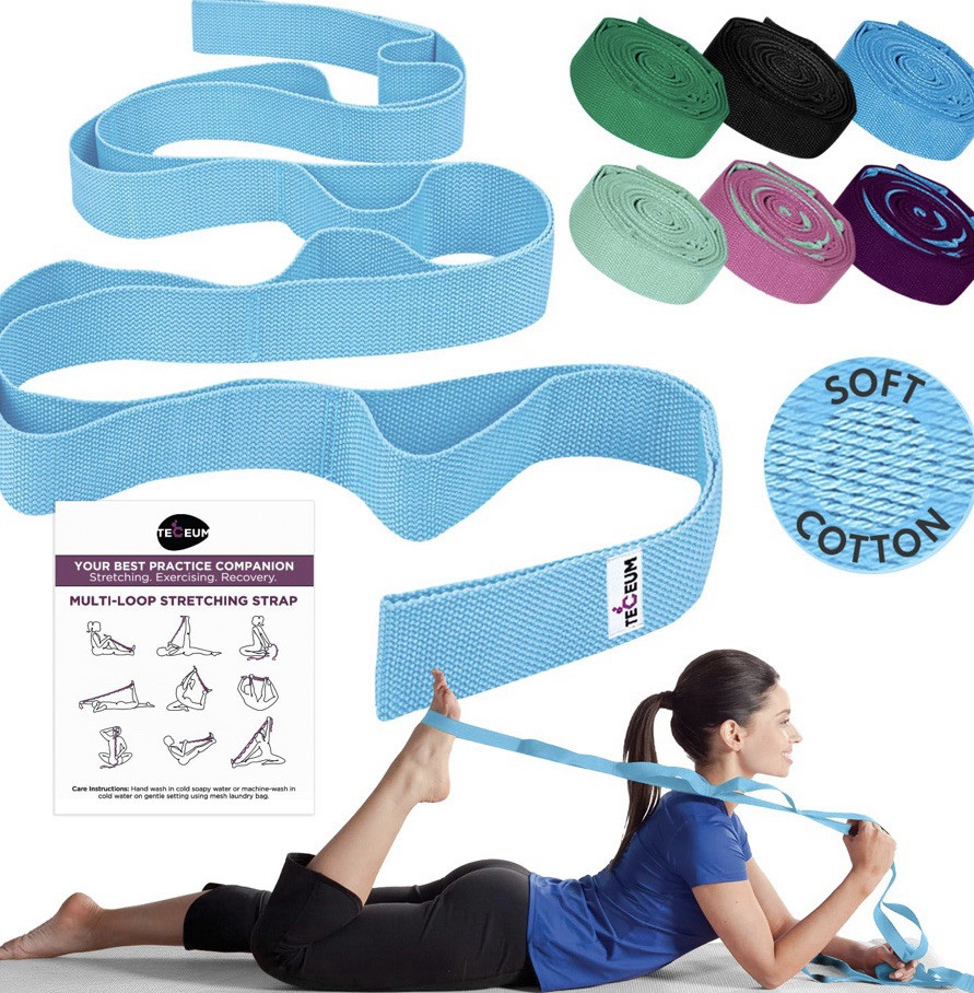 TECEUM Stretching Strap, 10 Loop Non-Elastic Yoga Strap for Exercise, & Therapy