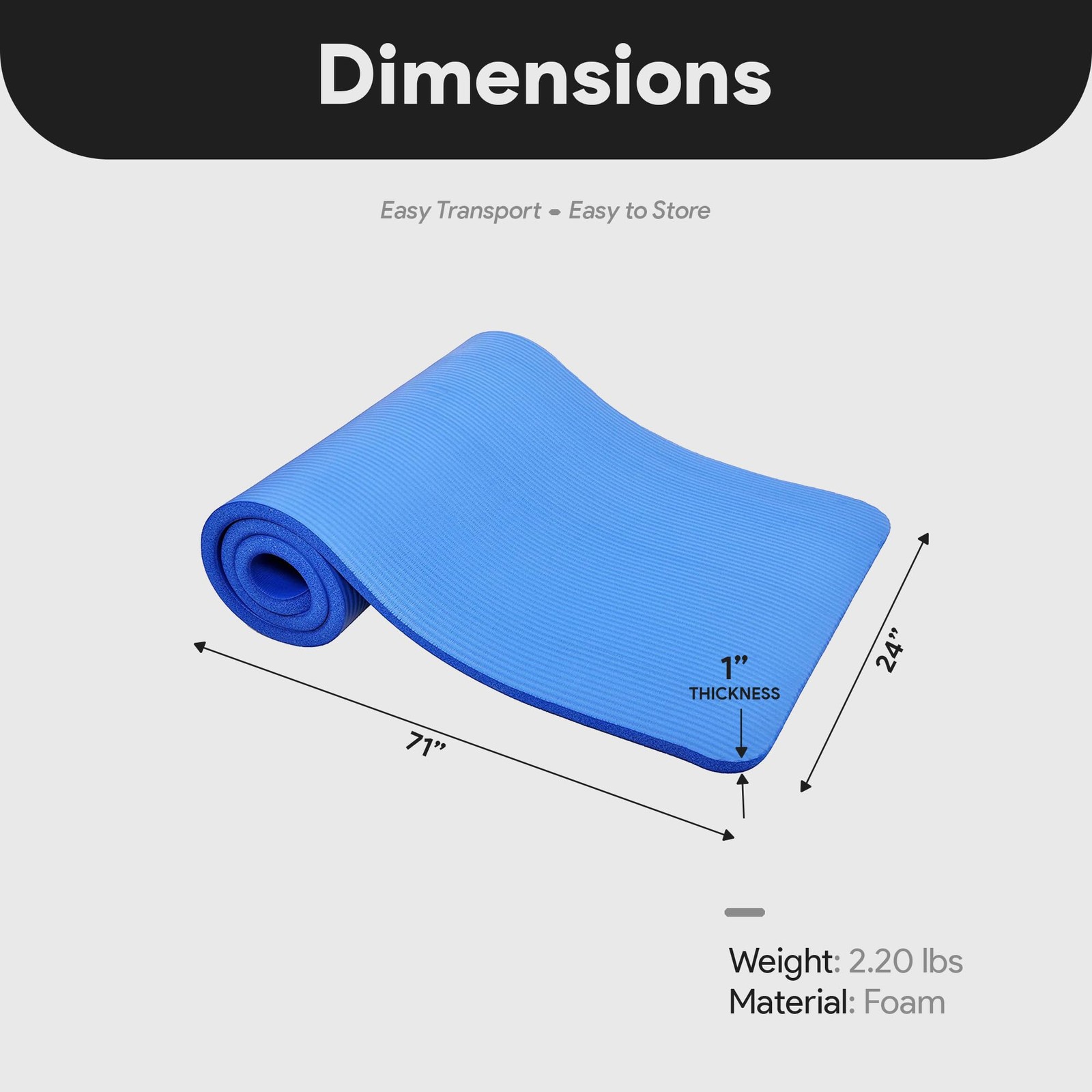 BalanceFrom GoCloud 71×24 Inches Extra Thick Yoga Mat 71&Prime; long 24&Prime; wide, Blue