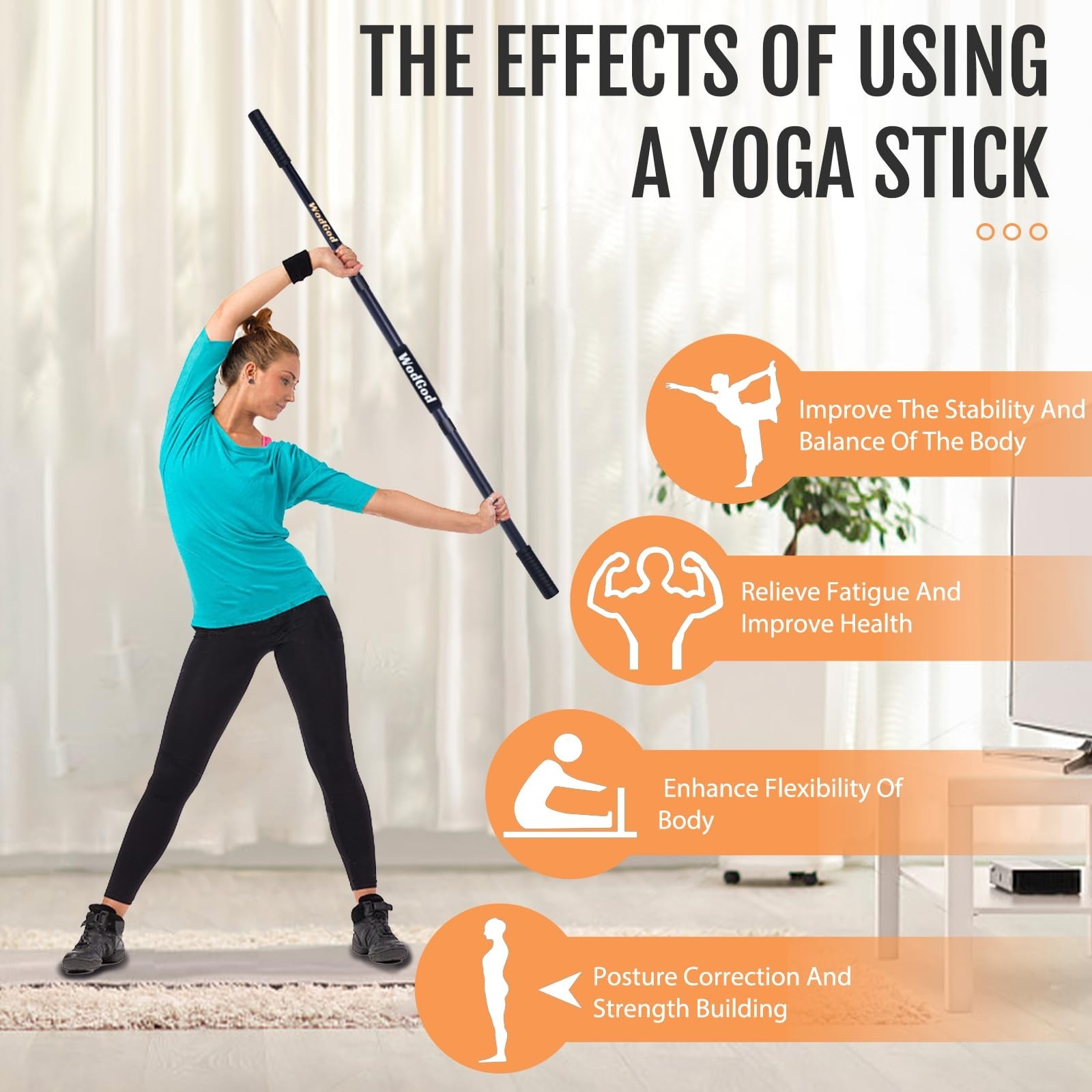 Wooden Yoga Stick,5 Ft Mobility Stick,Adjustable Stretching Stick,Portable Sp…