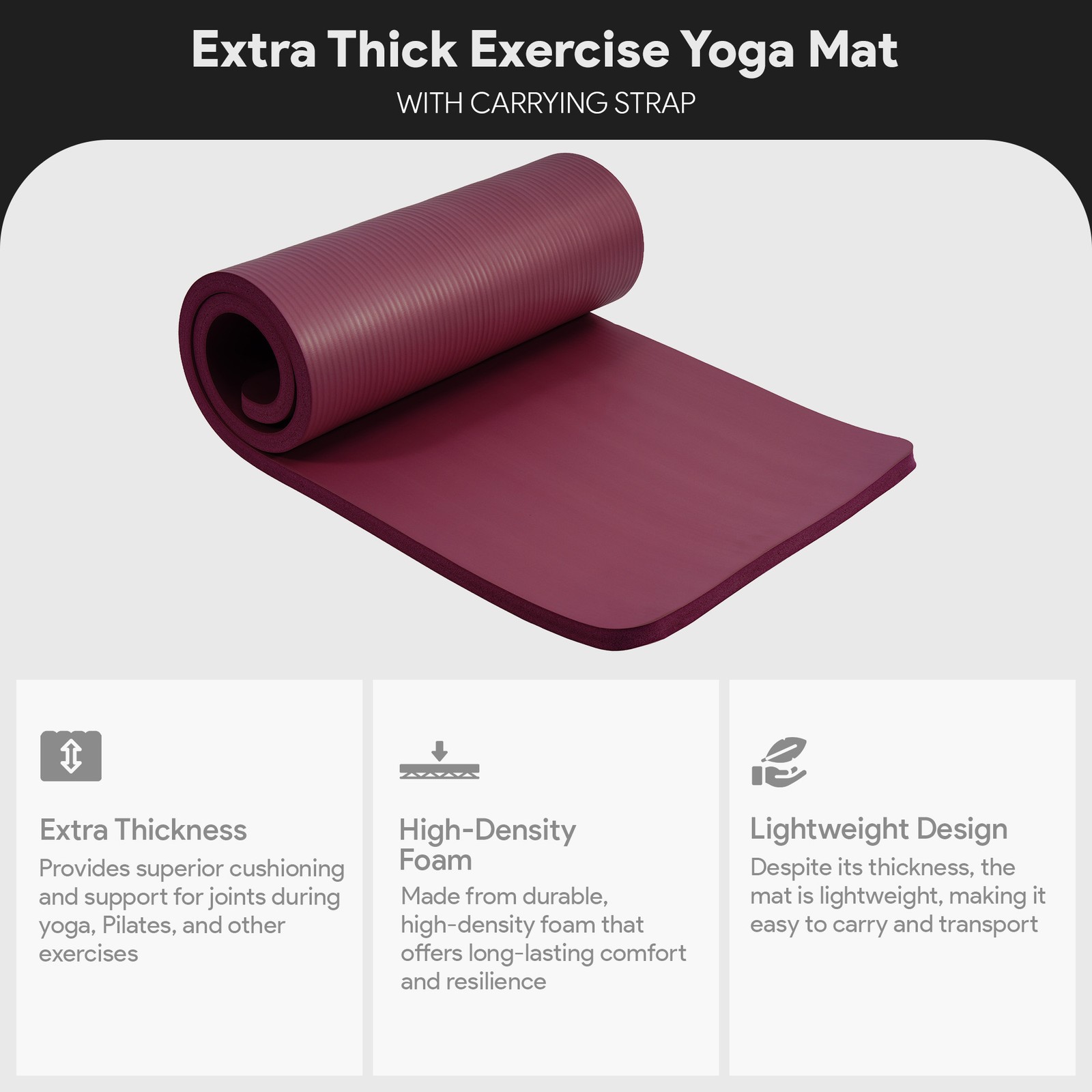 BalanceFrom Yoga Mat, 1&Prime; Extra Thick Exercise Pilates Workout Mat, Deep Wine