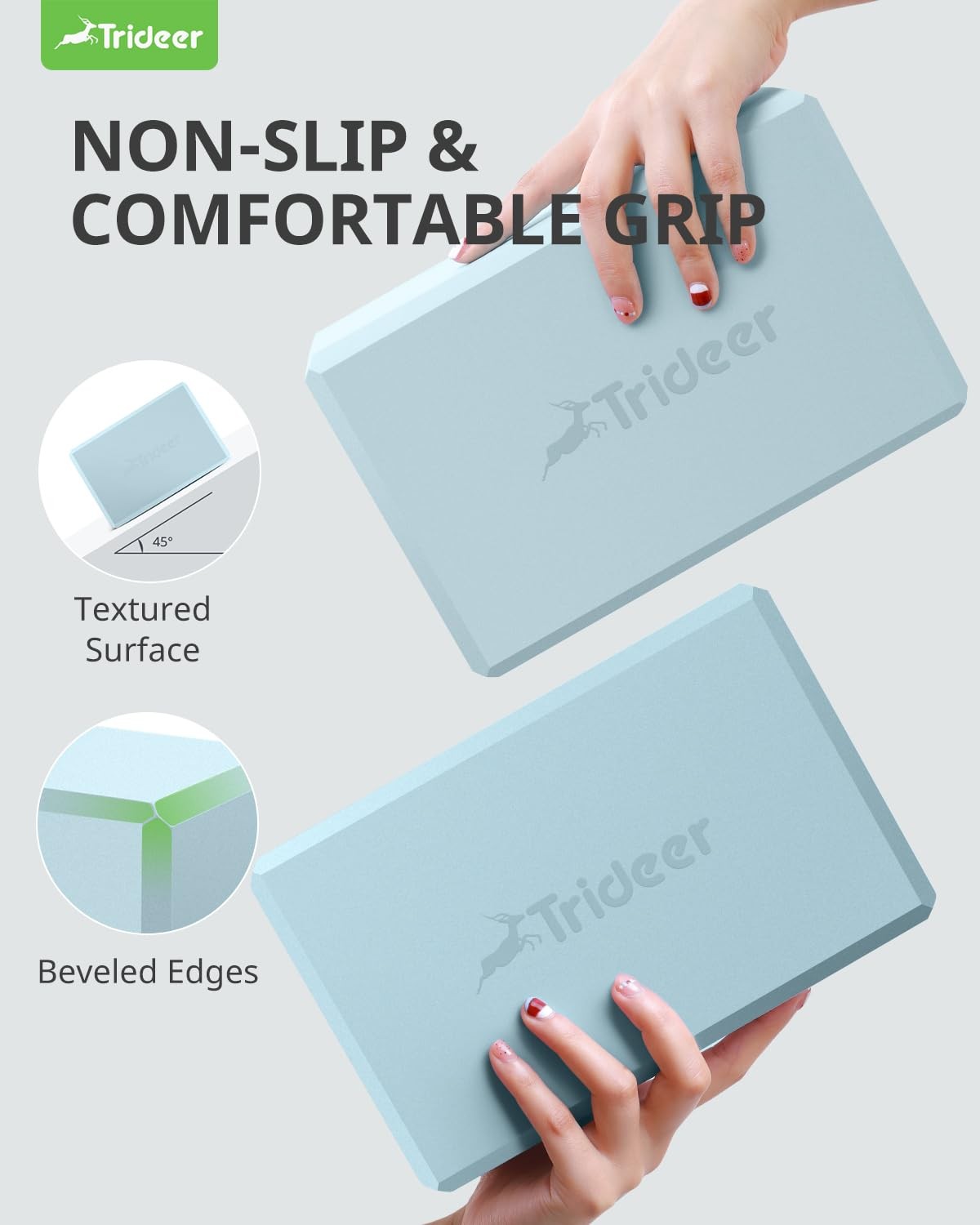 Trideer Yoga Block, Soft Non-Slip Surface Premium Foam Light Blue-2 Pack