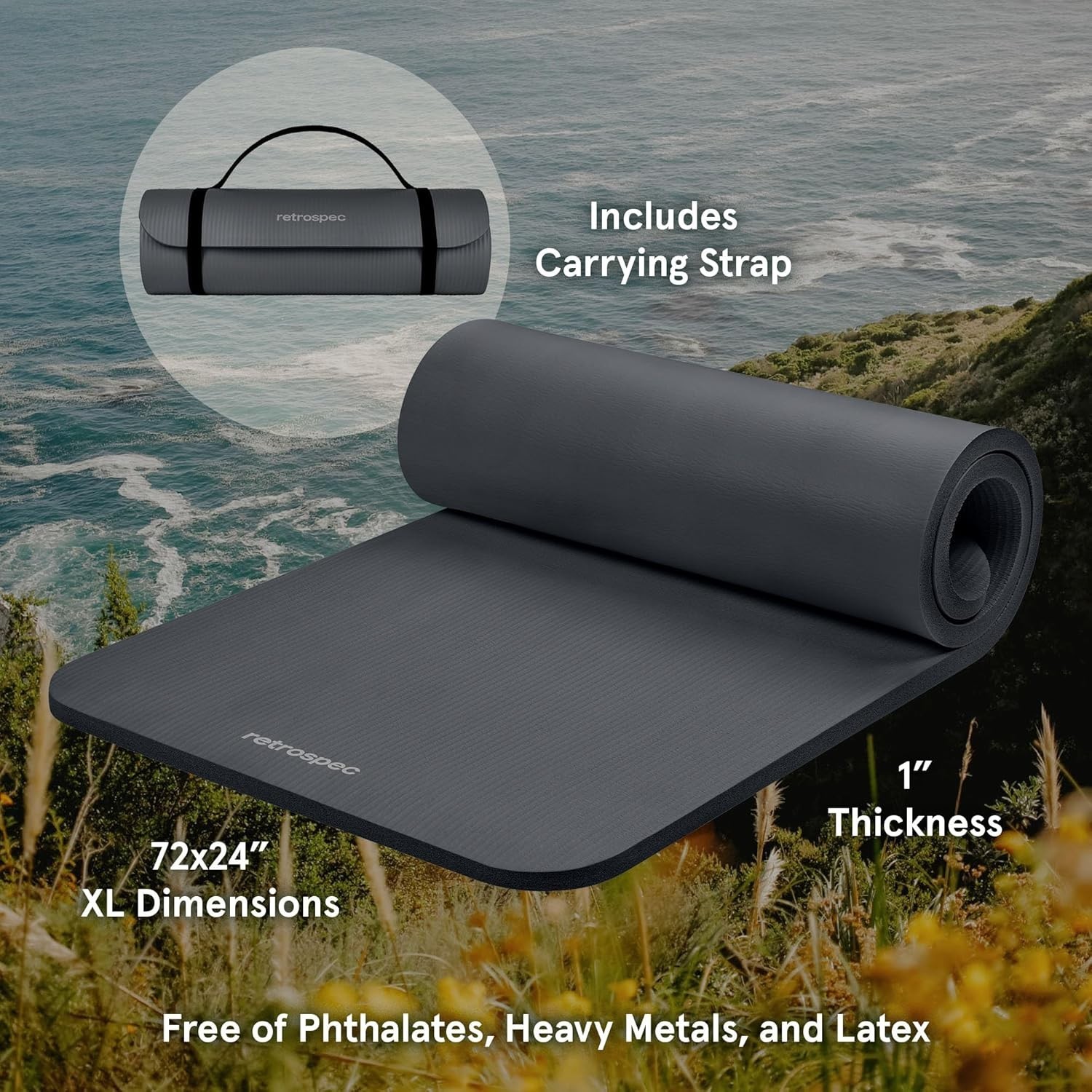71×24 Inches Extra Thick Yoga Mat 1-Inch High-Density Foam – Roll-Up Exercise…