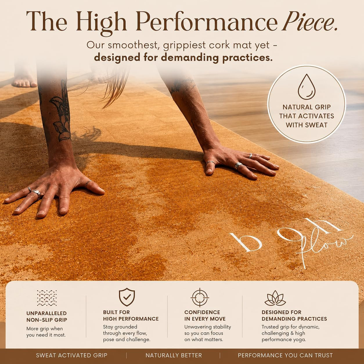 Deluxe Cork Yoga Mat – Gold, Coffee or Vegan Leather Cork Surface & Natural Rubb