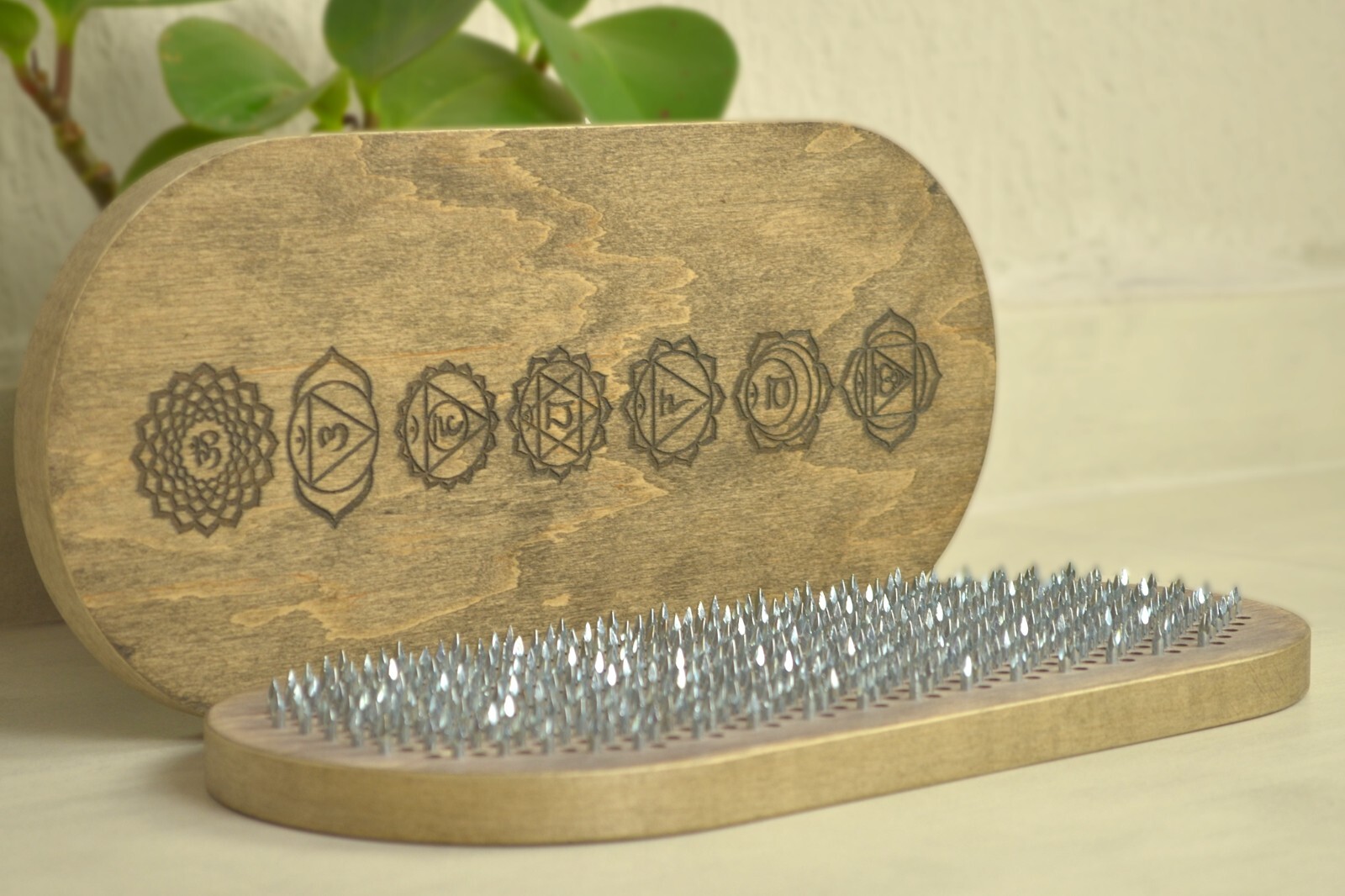 Sadhu Board for Begginer Nail Yoga Board 10 mm 7 Chakras Engraving in Grey color