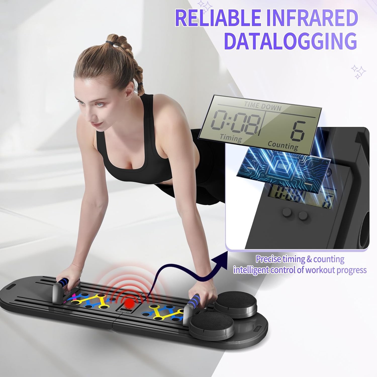 Pilates Board,Foldable ReformerPilates Equipment with Timer, Multi-Purpose BLACK