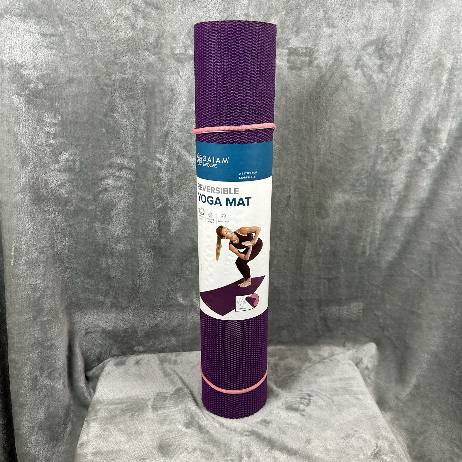 Gaiam Evolve Yoga Mat Reversible Purple Pink 68” L x 23.5” W x 5 mm NEW