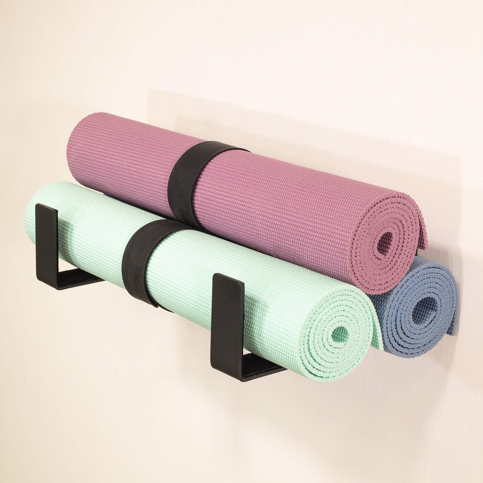 Yoga Mat Storage Rack, X-Large, Foam Roller Wall Hooks, 3 Exercise Mats, Fitn…