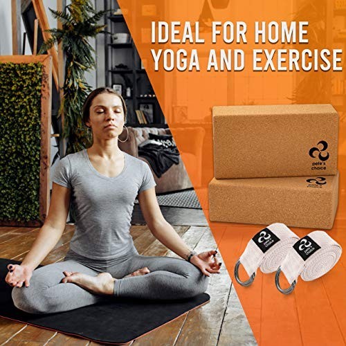 Yoga Straps 8FT Cork Blocks 2 Pack Stretch Flexibility Pilates Gym Workout