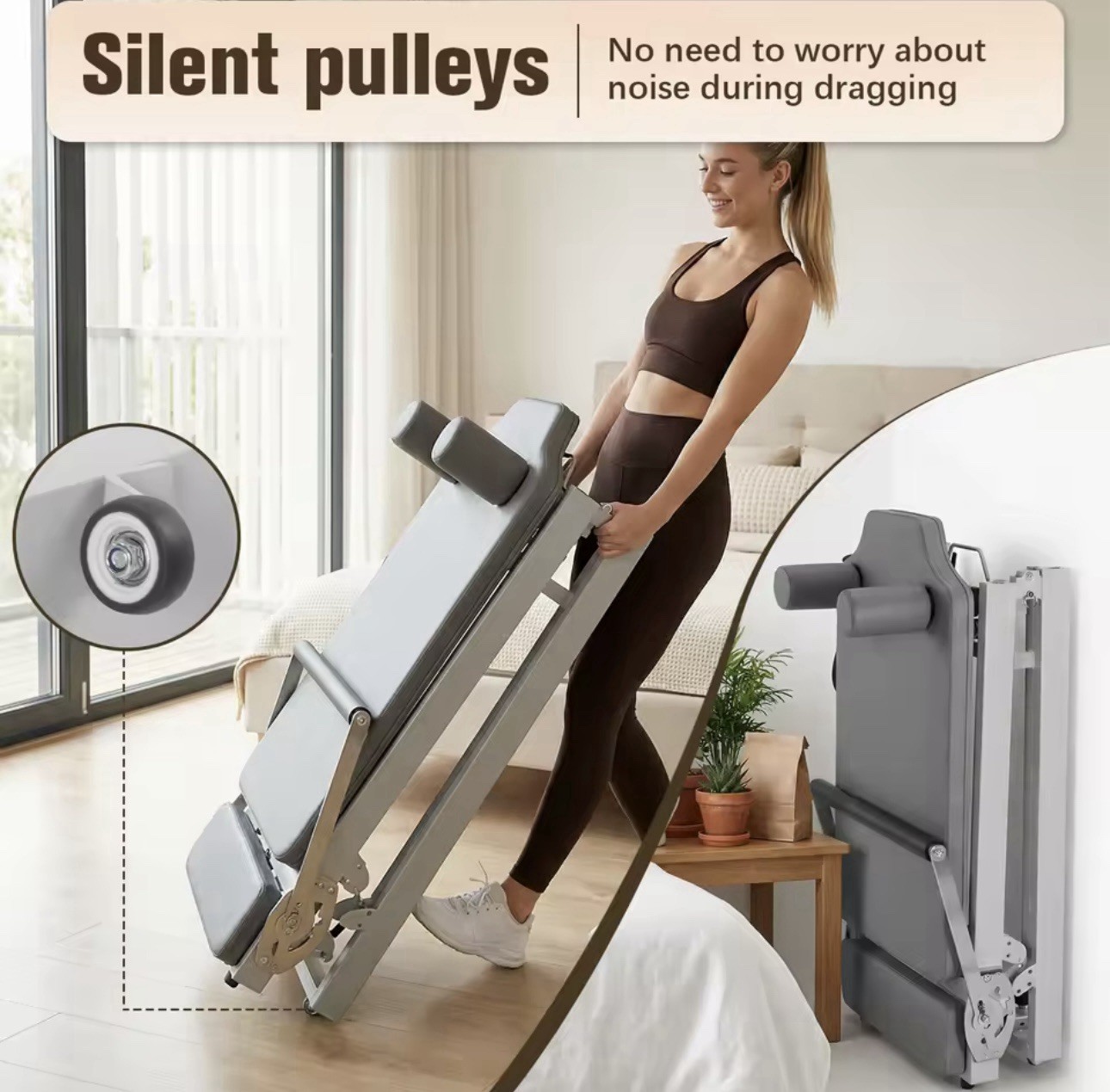 Foldable Pilates Reformer with Silent Pulleys, Springs Resistance, 300 lbs Capa…