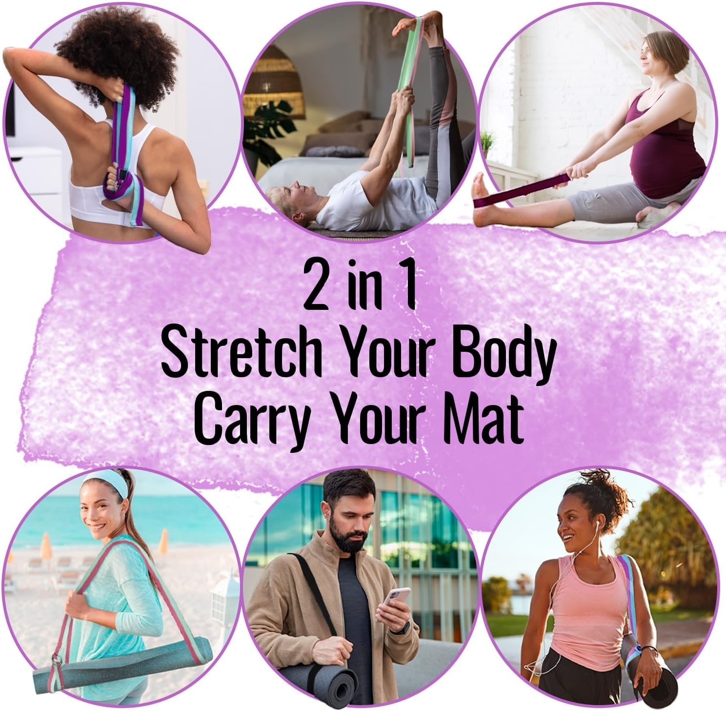 Yoga Strap & Mat Strap – 2 IN 1 – Cotton – 6 ft 8 ft 10 ft 30+ colors – Adjus…