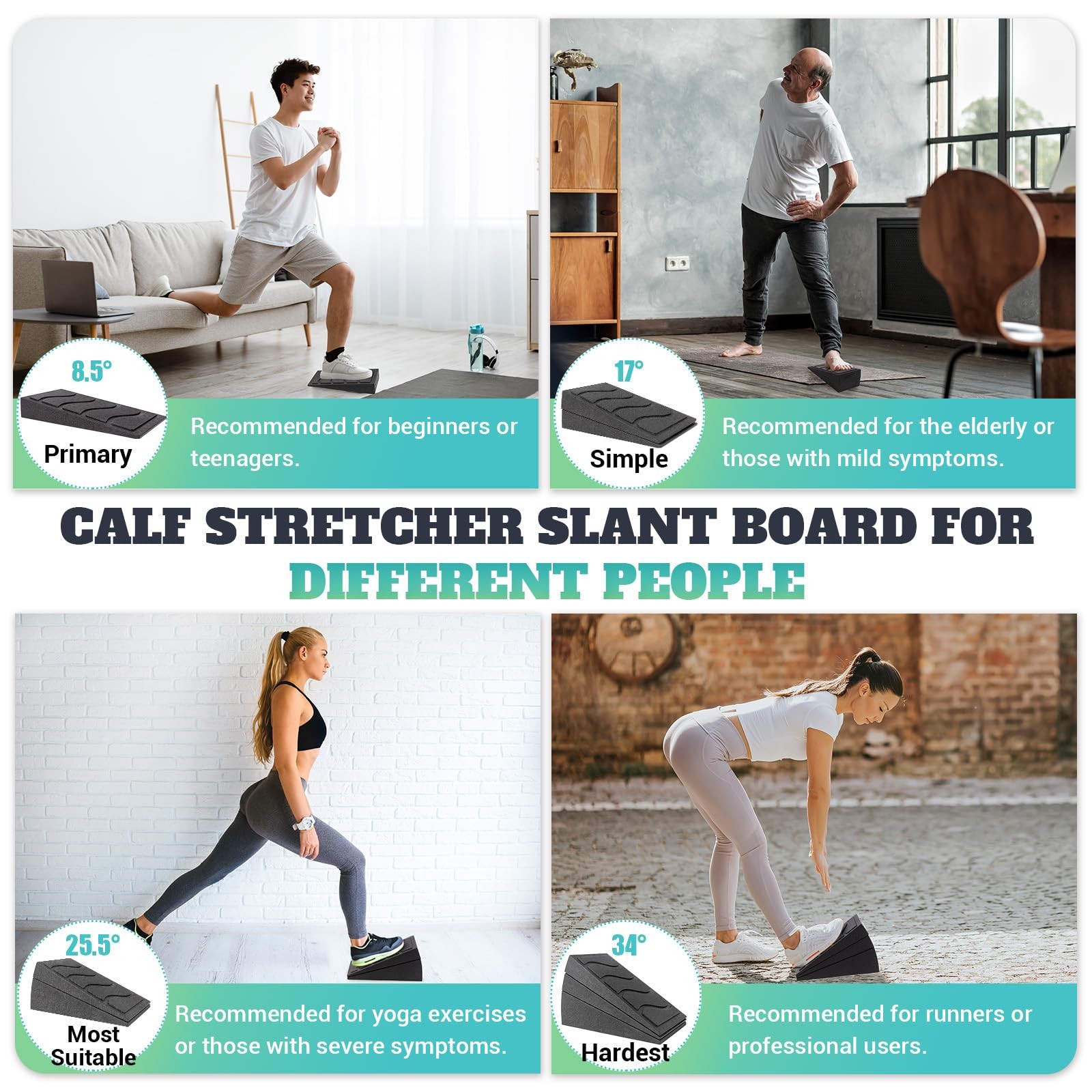 Slant Board Calf Stretcher 5 Adjustable Angles Foam Wedge for Squats & Therapy