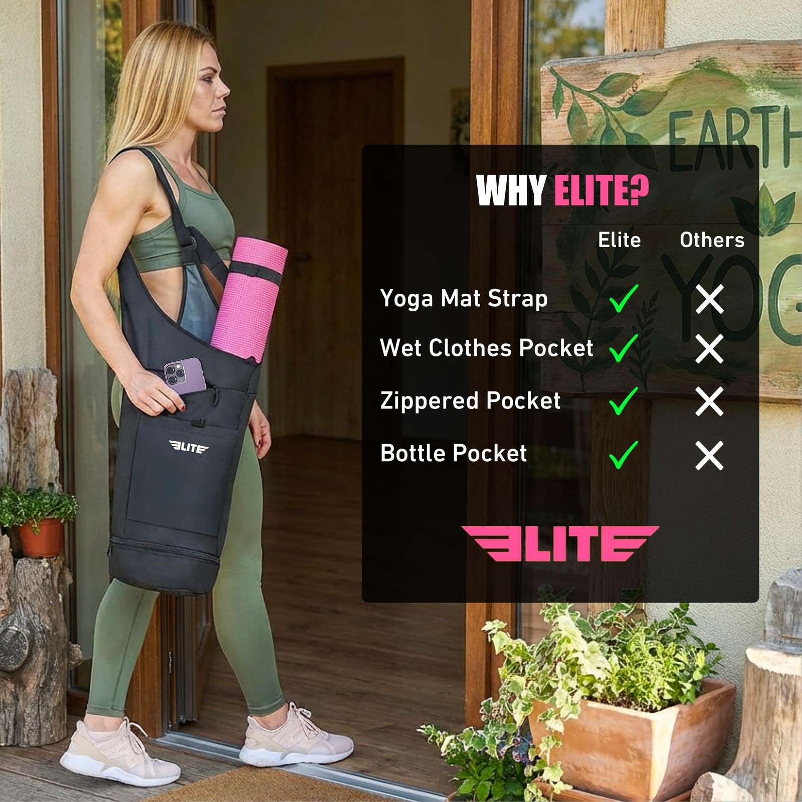 Elite Yoga Mat Bag for & Men, Yoga Gym Bag with Wet Pocket, Bottle & Zipper P…
