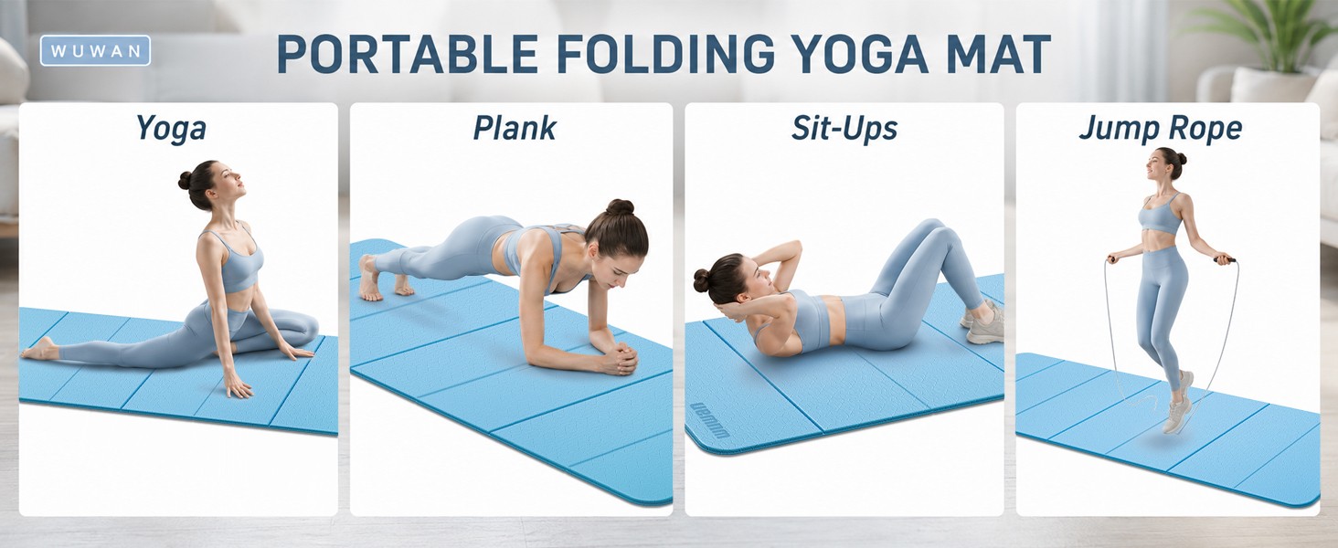 Folding Yoga Mat Extra Thick 0.4 Inch, Foldable Yoga Mat 75 x 26 Inches, TPE