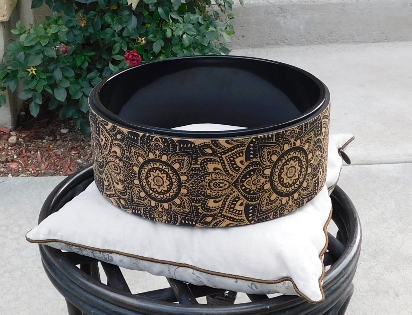 Cork Yoga Wheel by Yoga Design Lab (12.6 diameter), mandala black, New