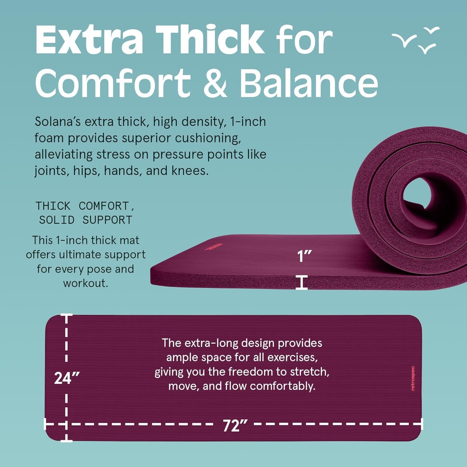 Solana Yoga Mat 1&Prime; Thick w/Nylon Strap for Men & Women – Non Slip Exercise Ma…