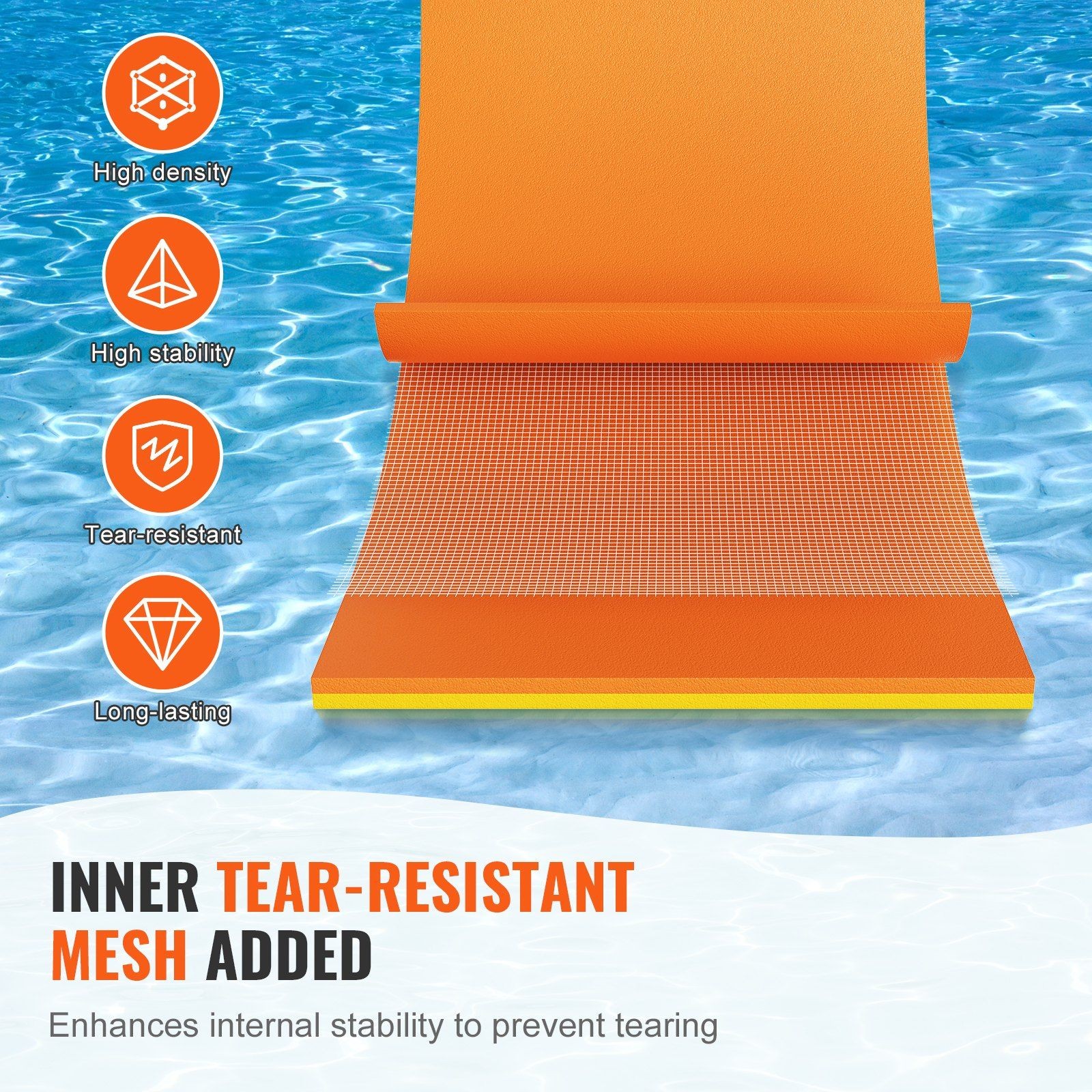 9x6ft Floating Water Mat 3-Layer 1.3in XPE Foam Rock-Skin Abrasion-Resistant
