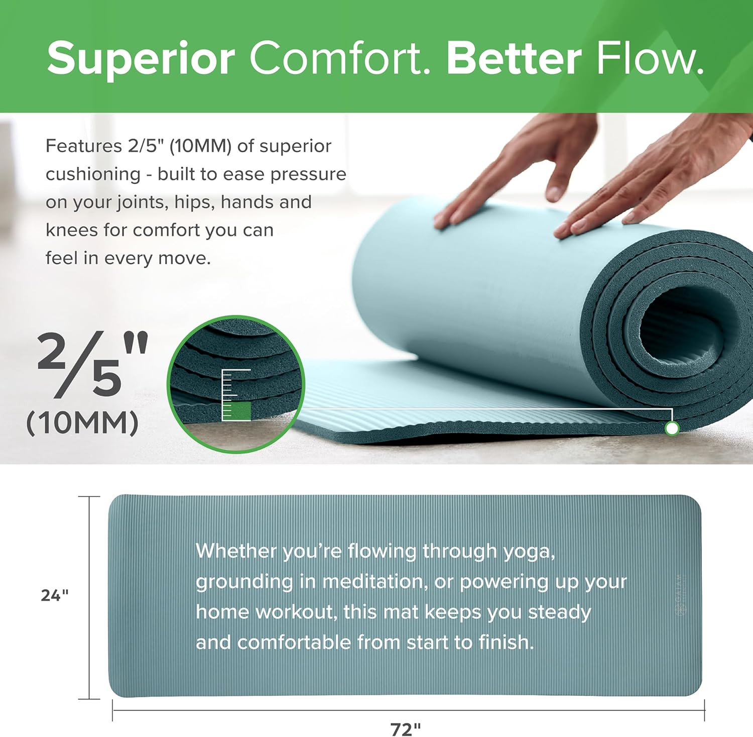 Gaiam Yoga Mat, Pilates & Exercise Mat, Thick Mat 2/5&Prime; (10Mm) Workout Mat with E