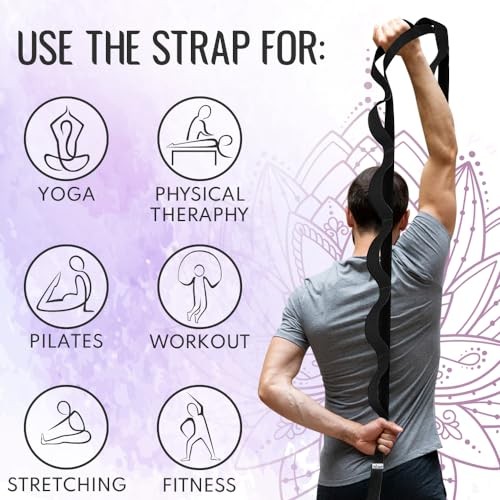 Stretching Strap for Yoga & Physical Therapy – 10 Loops 1&Prime; W – 10 Loops Black