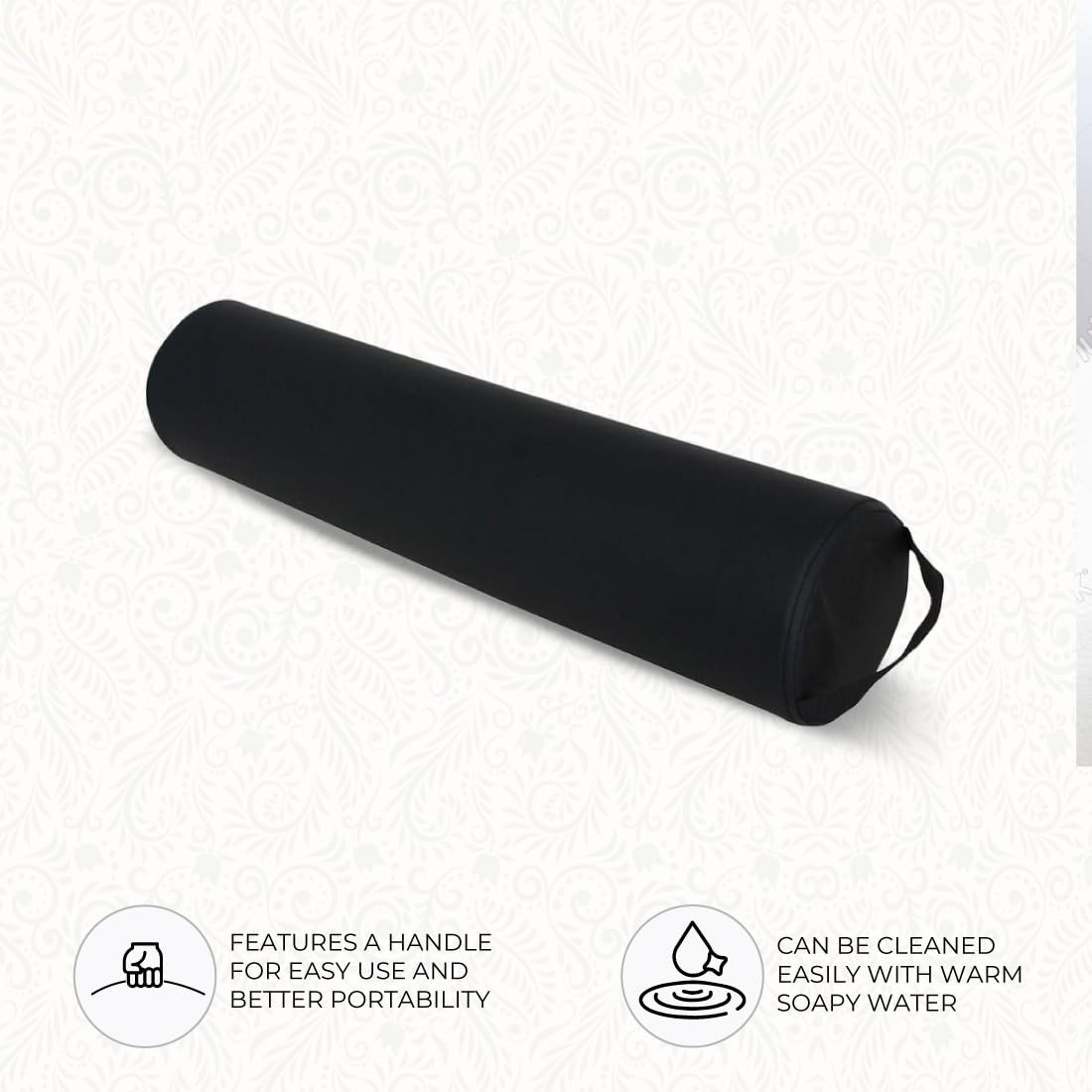 ForPro Black Full Round Bolster Pillow – Oil & Stain-Resistant Support for Yoga