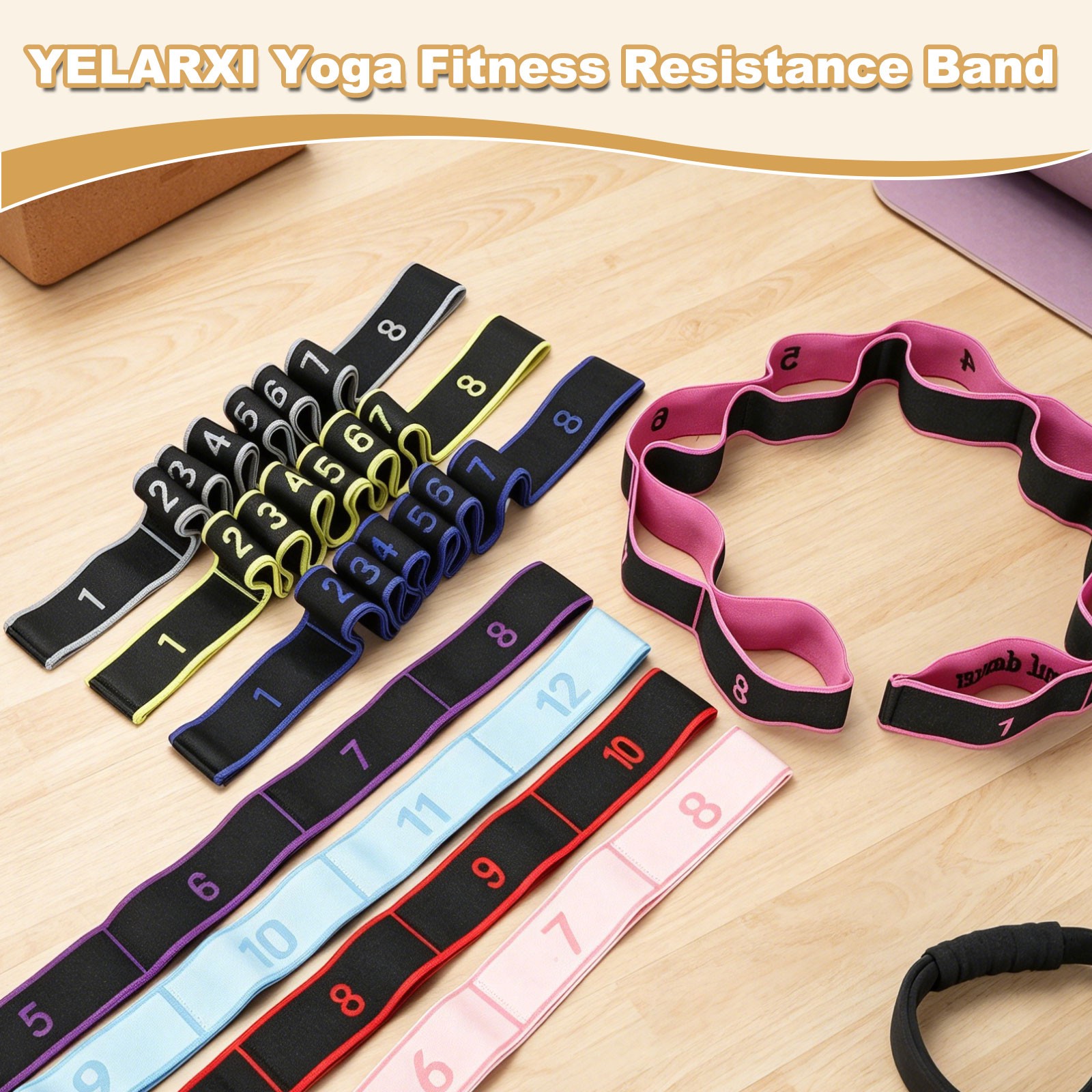 Fitness Resistance Bands, 8-Section Number Stretch Band 2 Pcs & Rose Red
