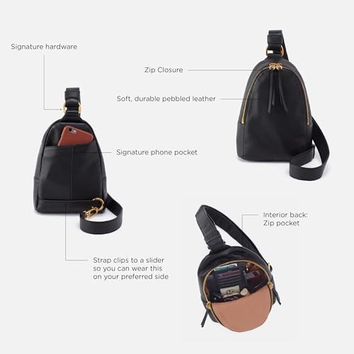 Fern Leather Sling Bag for Women, Convertible to Crossbody One Size Black