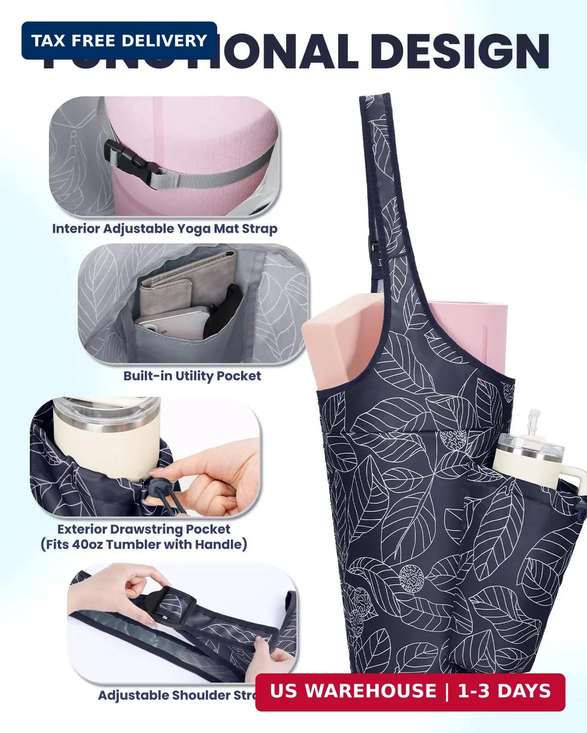 sportsnew Yoga Mat Bag for Women with Drawstring Pocket & Inner Pocket, Large Op