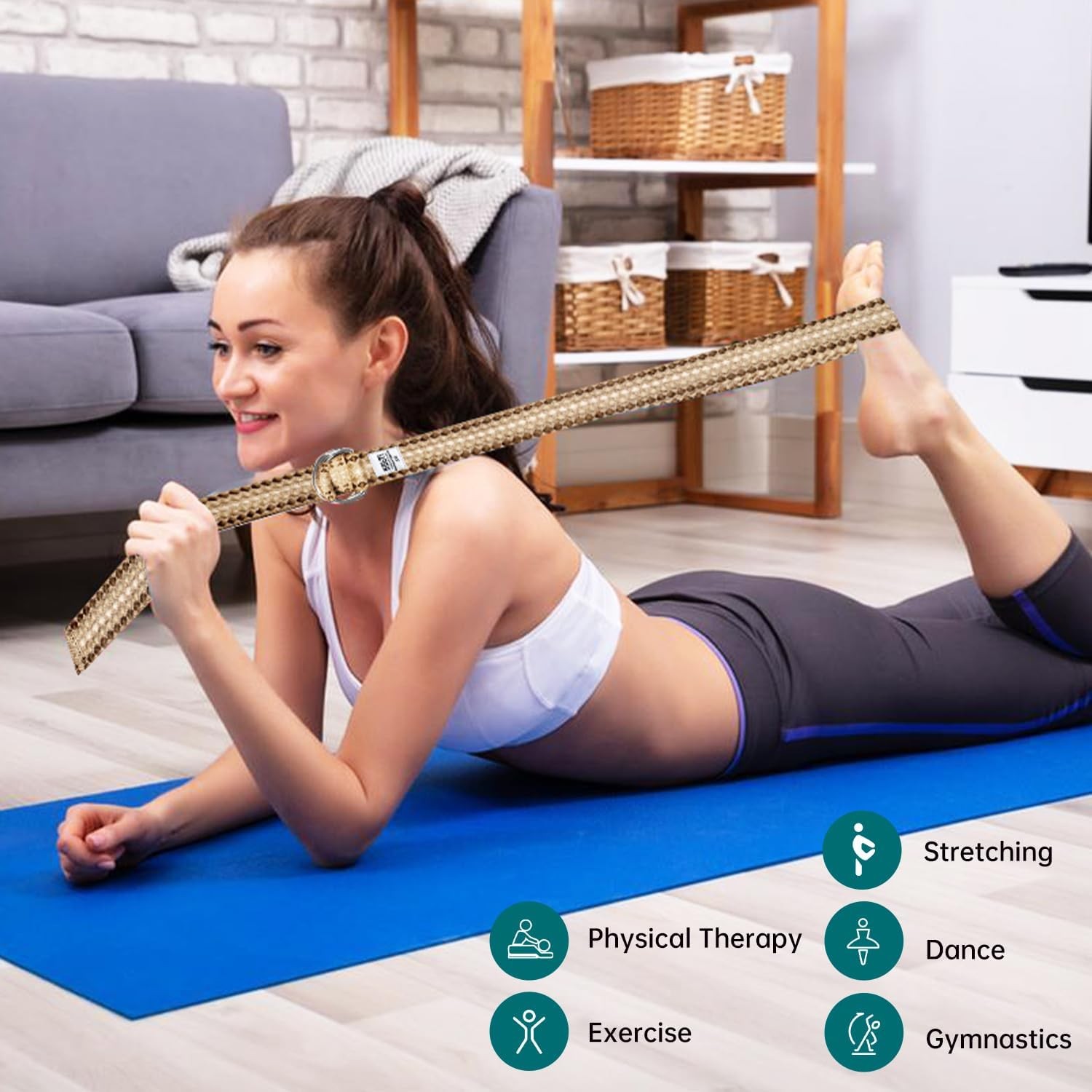 Yoga Exercise Adjustable Straps 8FT with Durable D-Ring for Pilates & Gym Workou