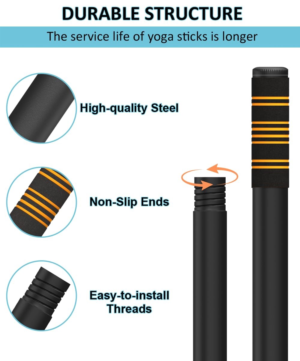 Adjustable Yoga Stretching Stick 5ft Fitness Mobility Bar Pilates Balance Pole