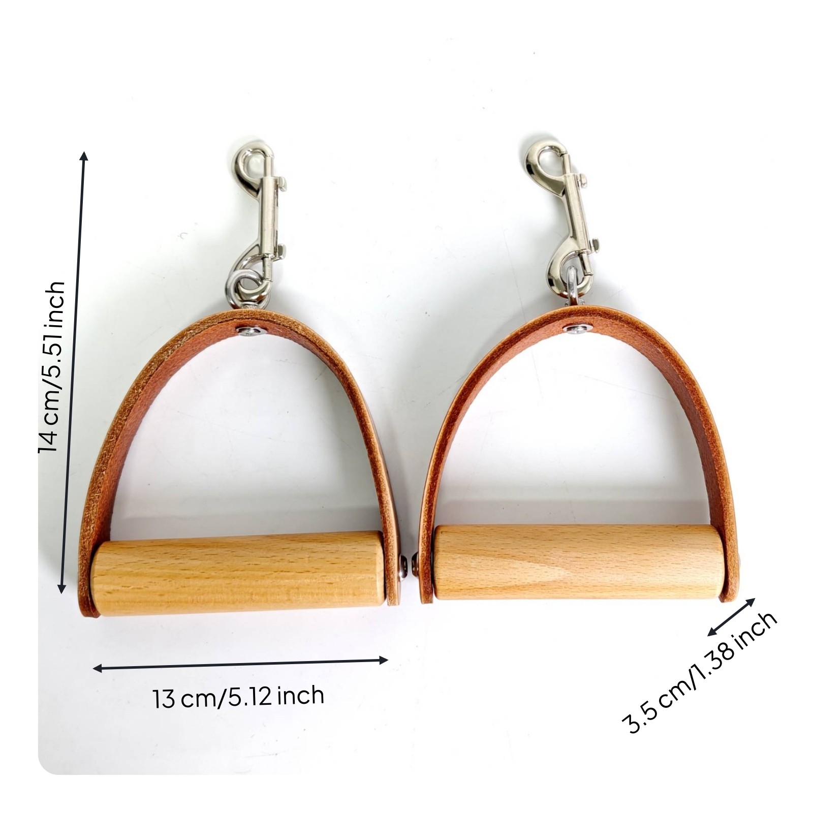 2 Pieces Leather Wood Handles Long-Lasting Exercise Grip Universal