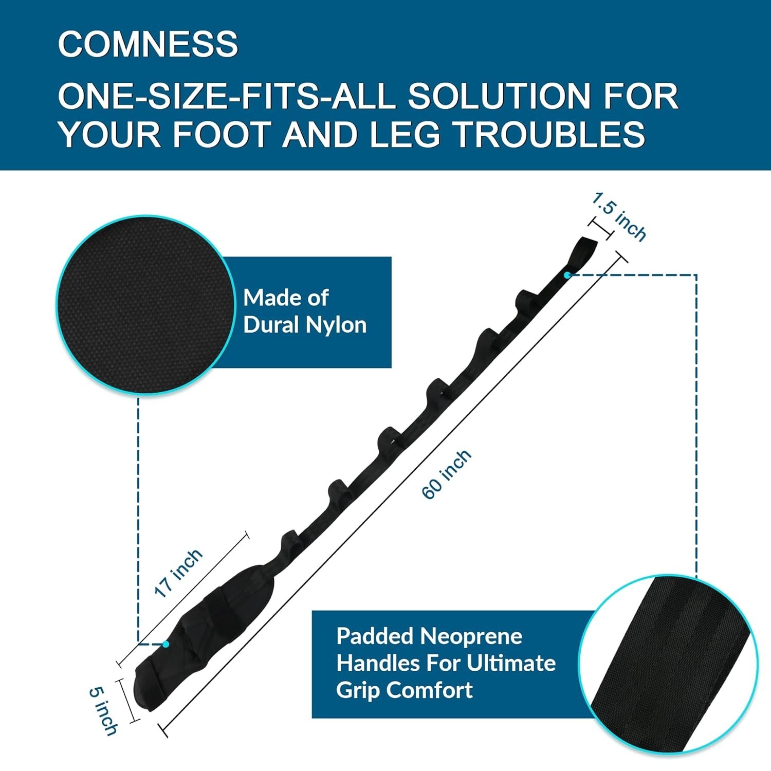 Black Foot & Leg Stretch Strap with 7 Hand Loops for Pain Relief & Flexibility