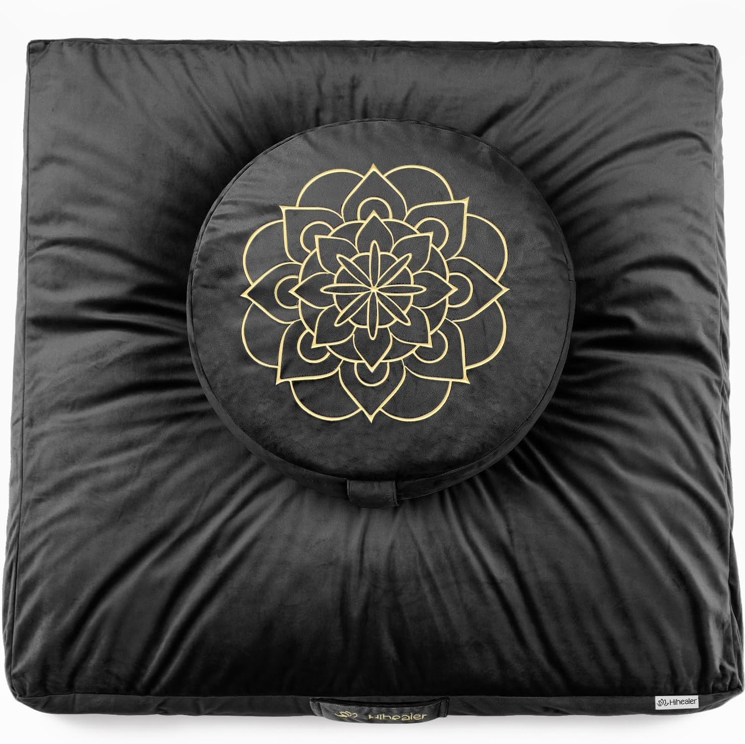 Velvet Meditation Pillow – Large Round Zafu, Buckwheat Filled, Ergonomic
