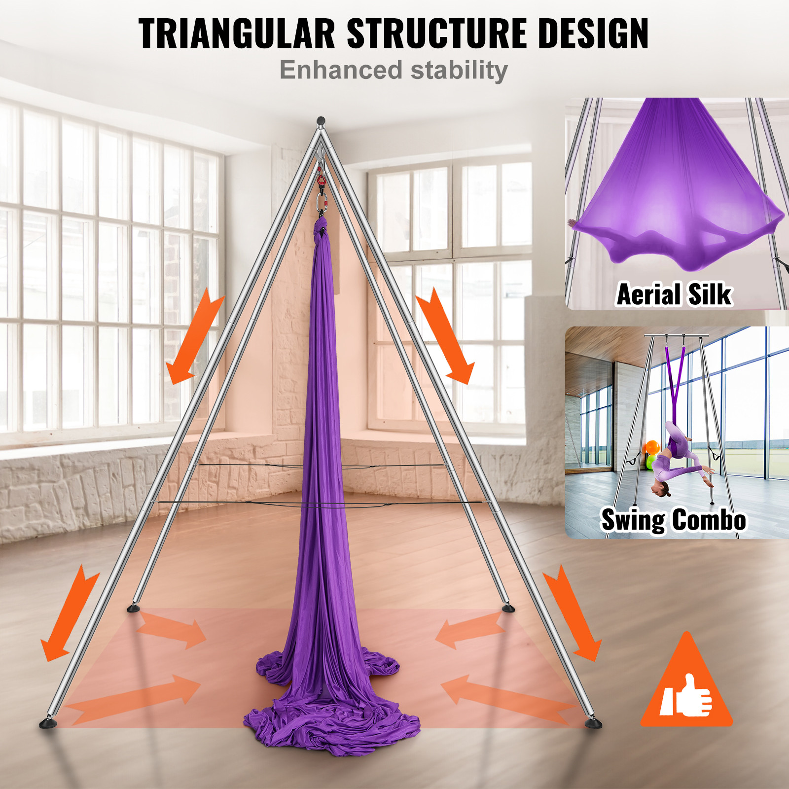 VEVOR Yoga Swing Stand Hammock Aerial Silk Kit 551.15 lbs Load Yoga Frame Purple