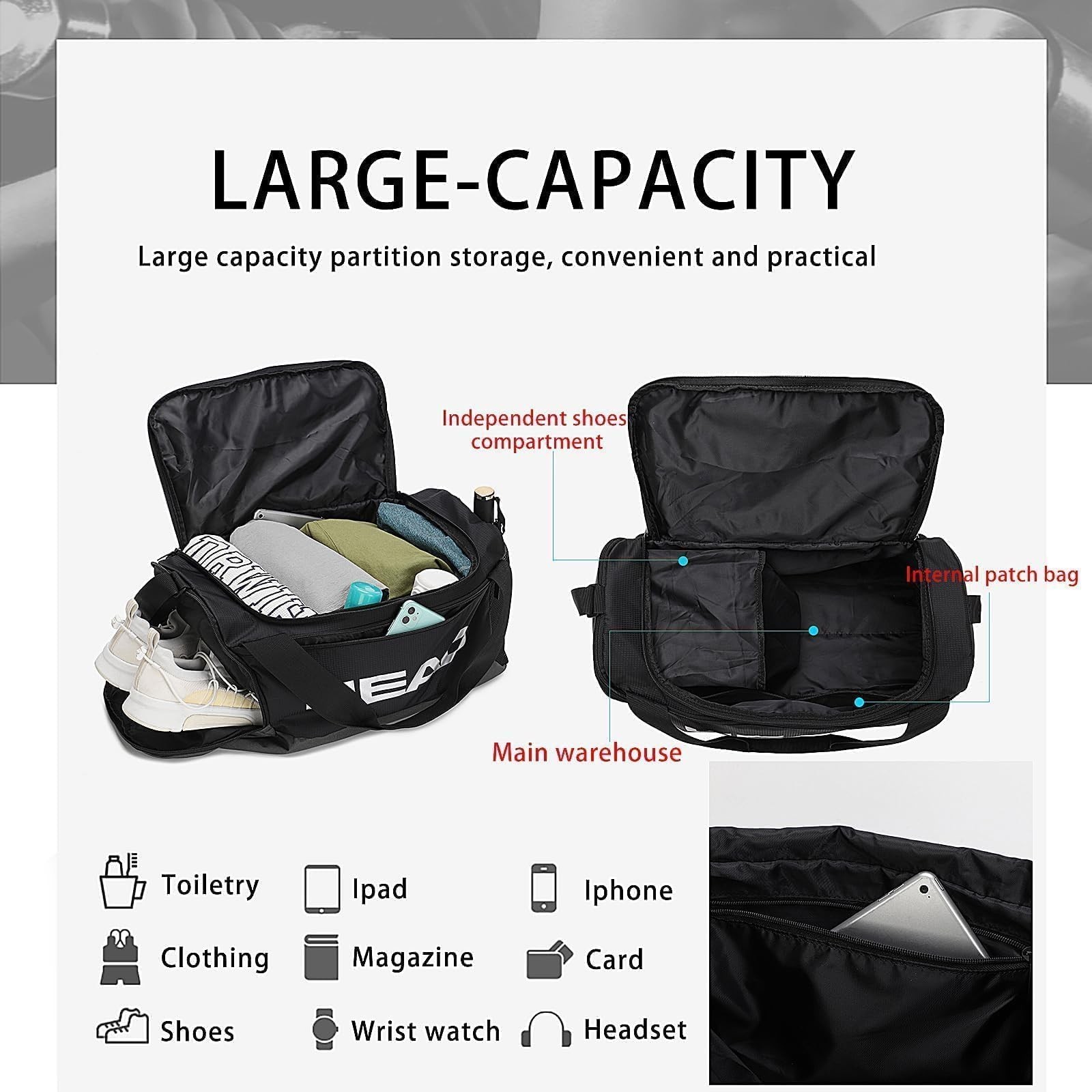 HEAD 45L Waterproof Tennis Duffel Bag for Men, Large Capacity Sports Gym Bags…