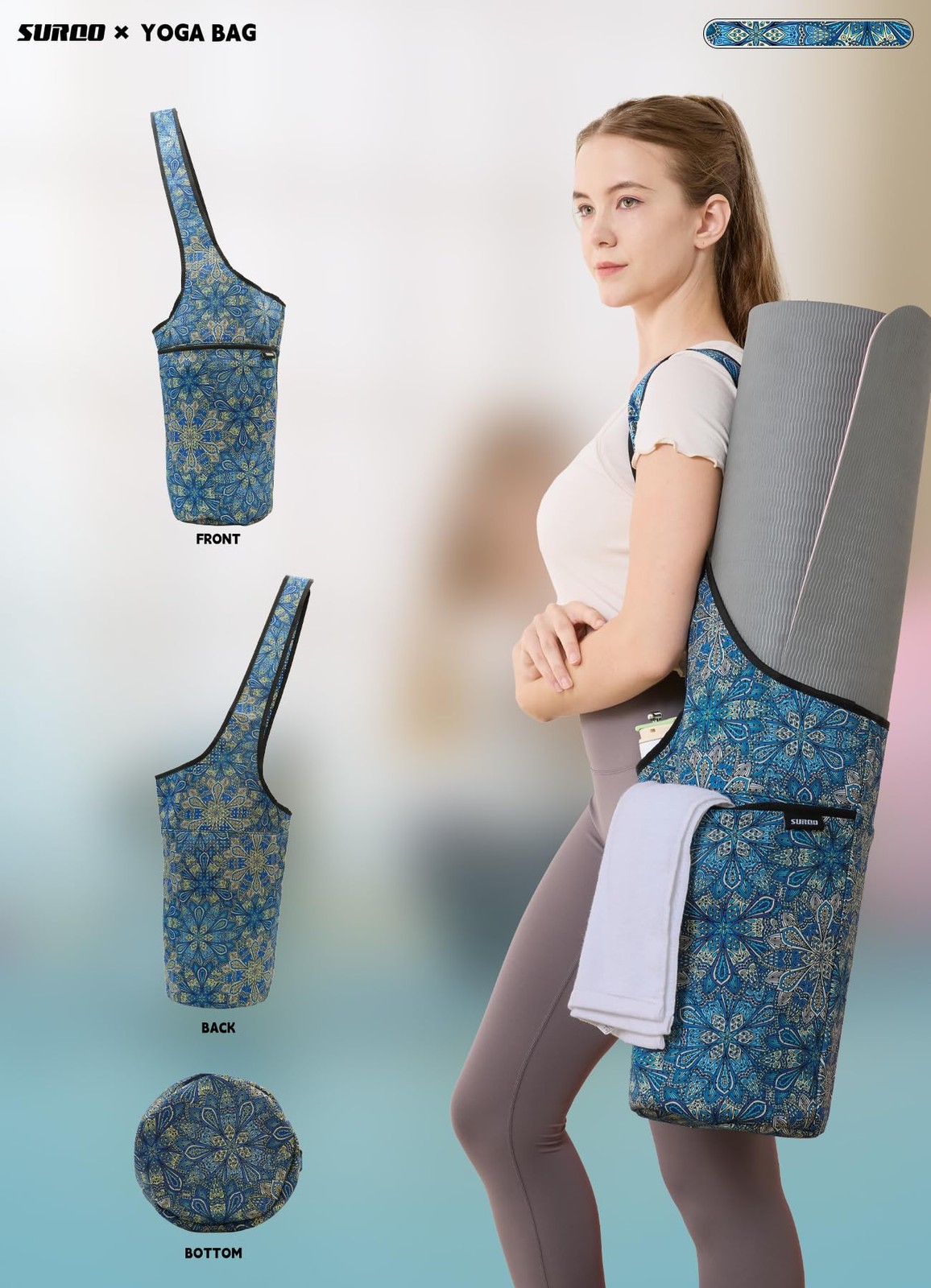 Neoprene Yoga Mat Bag Lightweight Spacious Carrier Large Zipper Pocket Gym