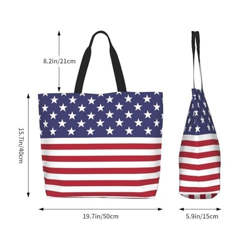 Cute Flag Tote Bag for Women and Men Reusable Shoulder One Size Usa Flag E
