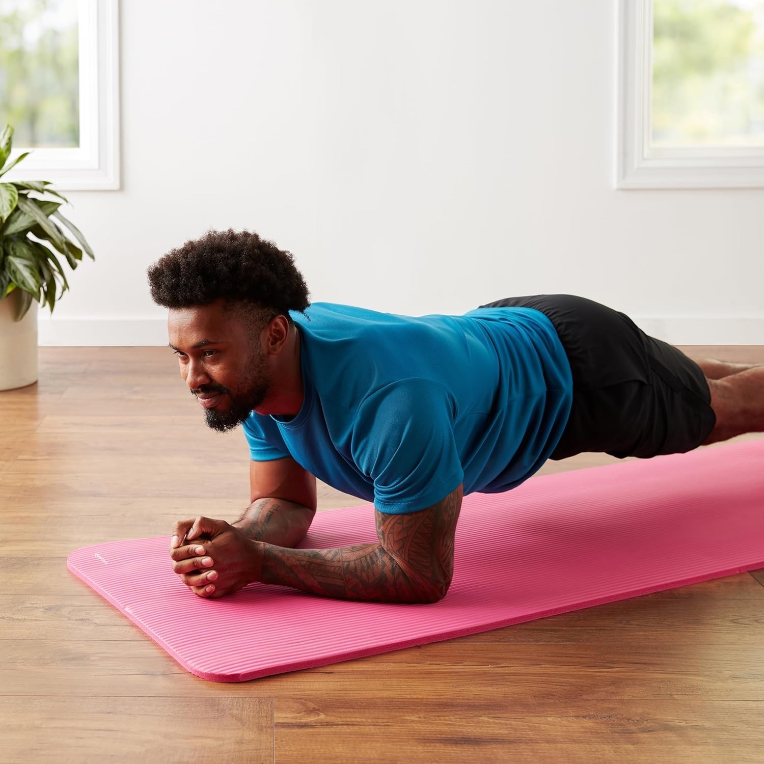 Amazon Basics Pink Extra Thick Exercise Yoga Mat with Carrying Strap 74&Prime;L X 24&Prime;W