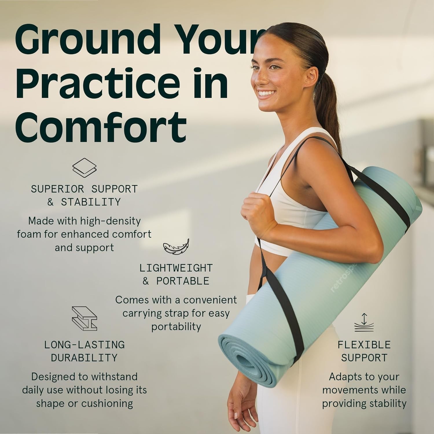 Solana Yoga Mat Thick 1/2in Non-Slip Workout Mat with Nylon Strap – 72x24in E…