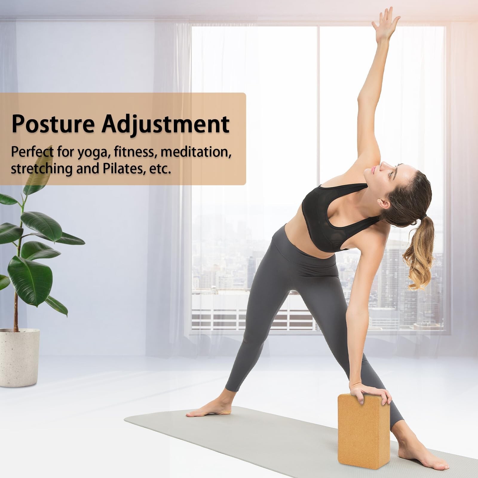 Hatha Yoga Cork Yoga Block, Natural Cork from Portuguese, Premium B… Fast Ship