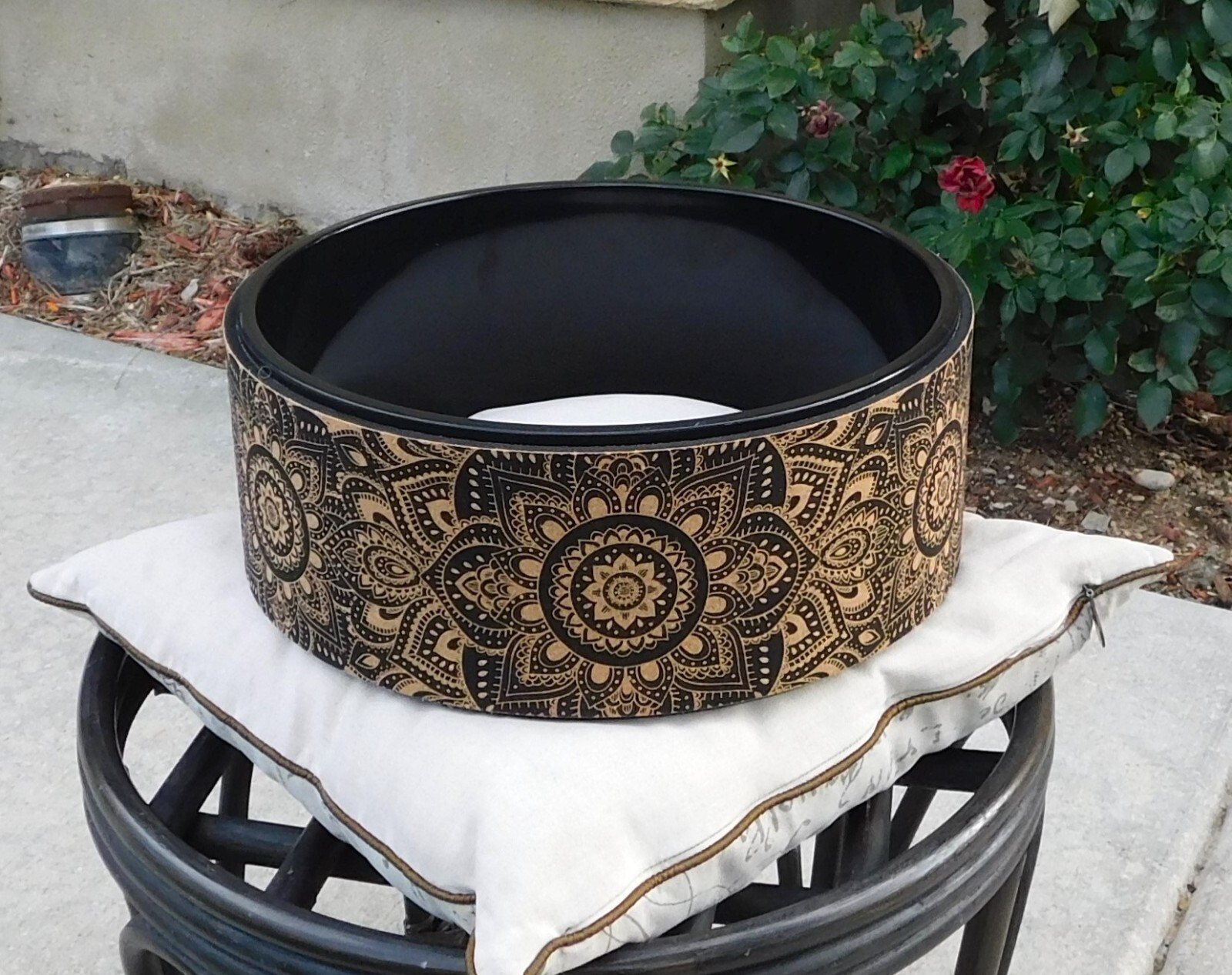 Cork Yoga Wheel by Yoga Design Lab (12.6 diameter), mandala black, New