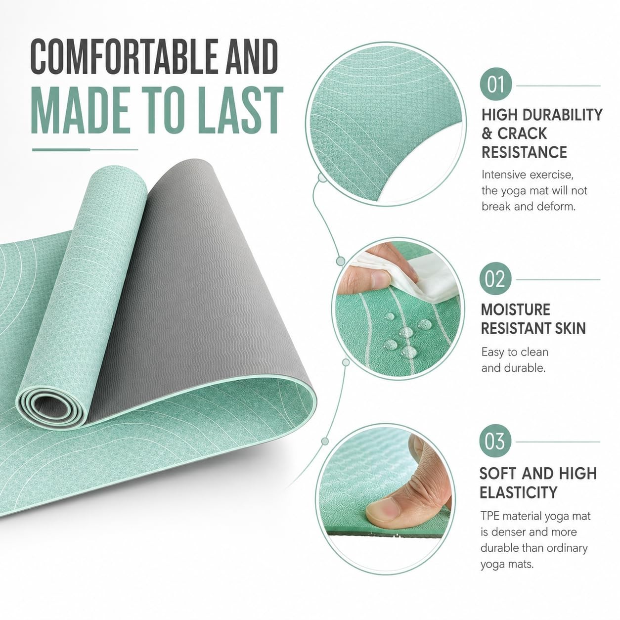 TPE Yoga Mat 72&Prime; x 24&Prime; x 5mm Cruise Color NonSlip Workout Mat with Alignment…