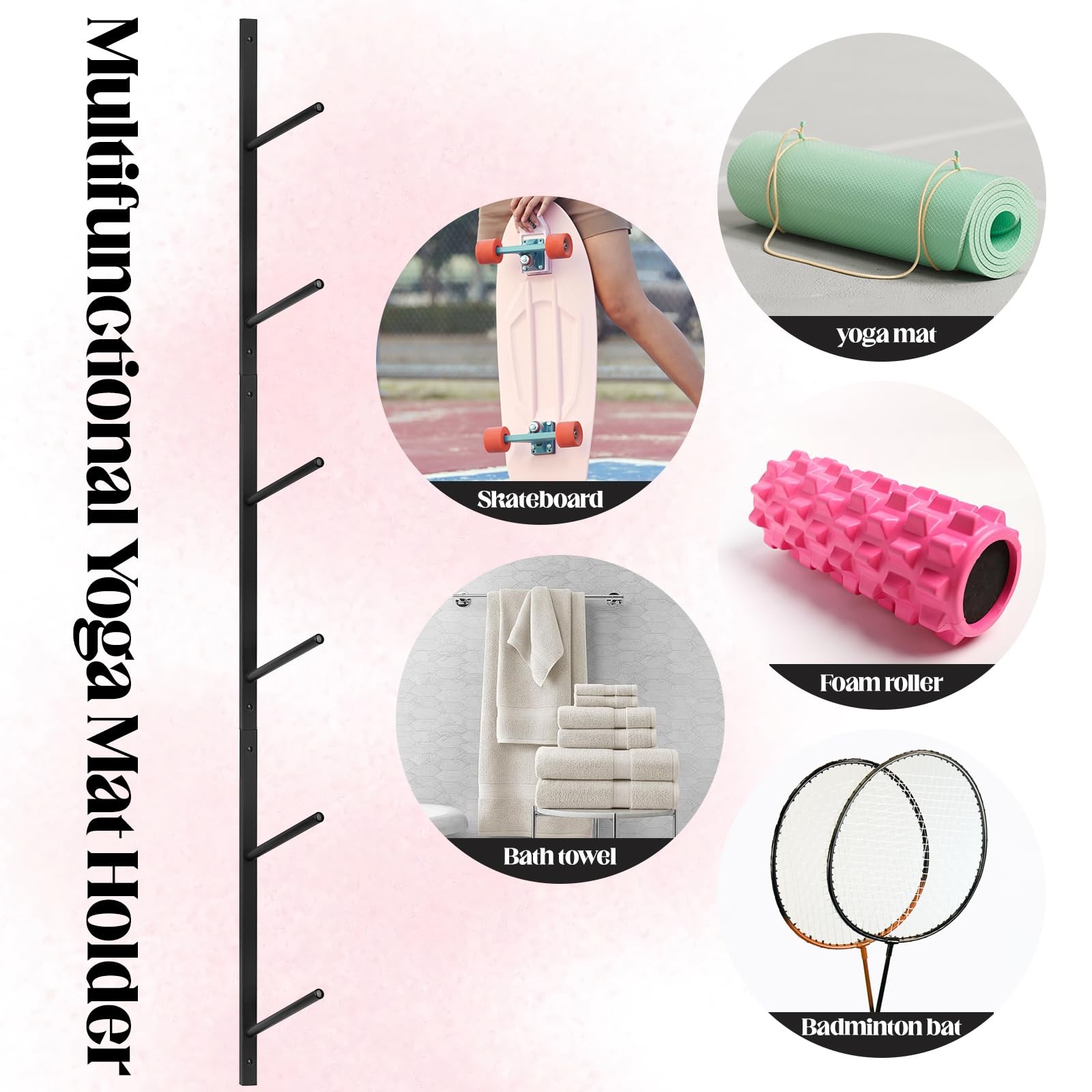 6 Tier Yoga Mat Rack,Yoga Mat Holder Wall Mount,Yoga Mat Storage Rack,Holds 3…