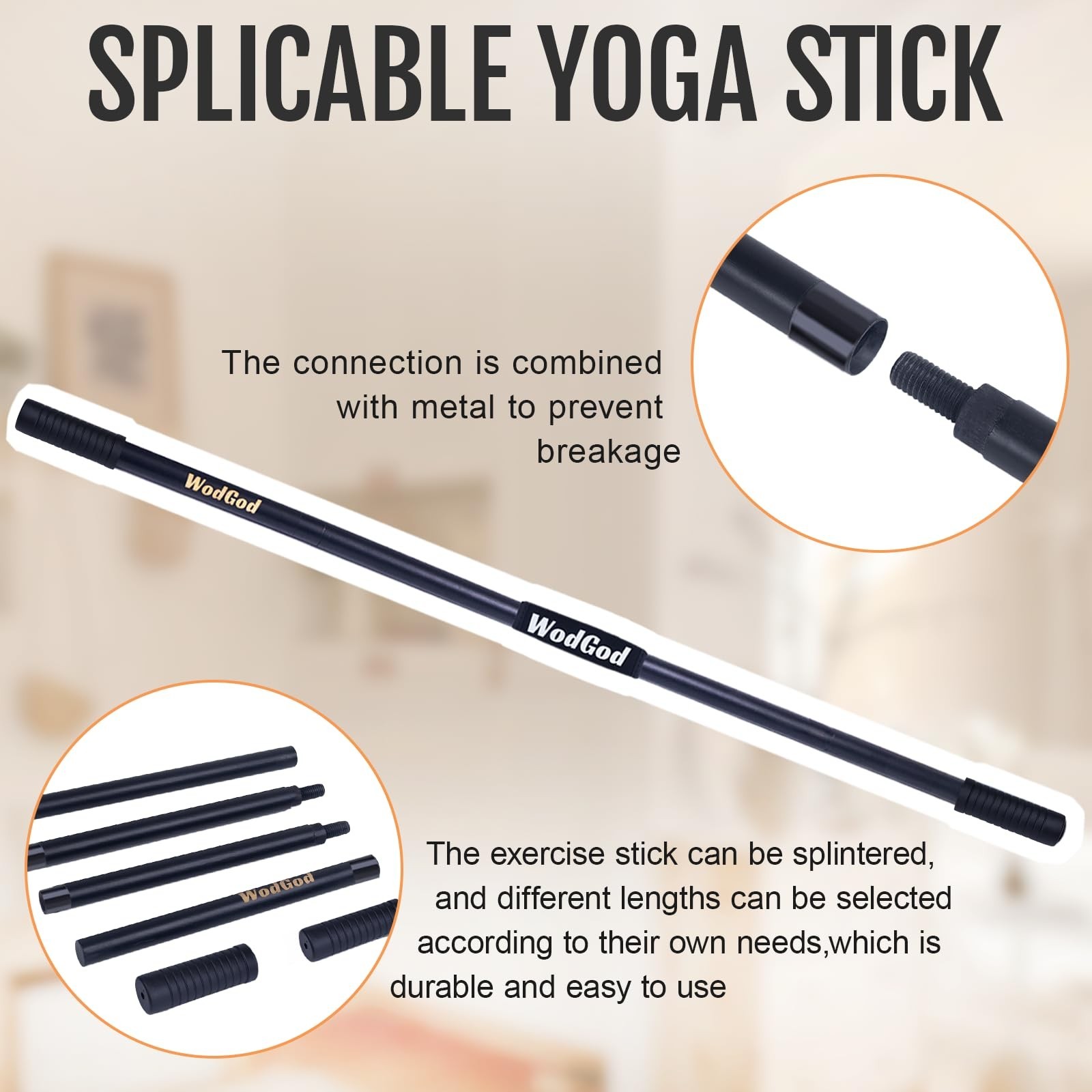 Wooden Yoga Stick,5 Ft Mobility Stick,Adjustable Stretching Stick,Portable Sp…