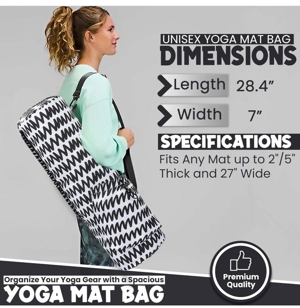 Yoga Mat Carrying Bag Fits Any Mat 2-5” and 27” Long With Pockets & Carry Strap