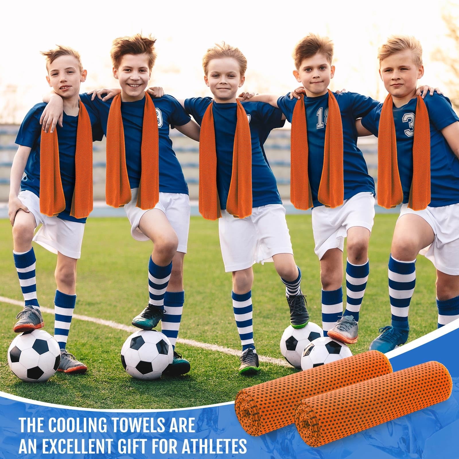 Hosuly 12 Pieces Cooling Towels, 40 x 12 Inch Ice Cool Towel Small, Orange
