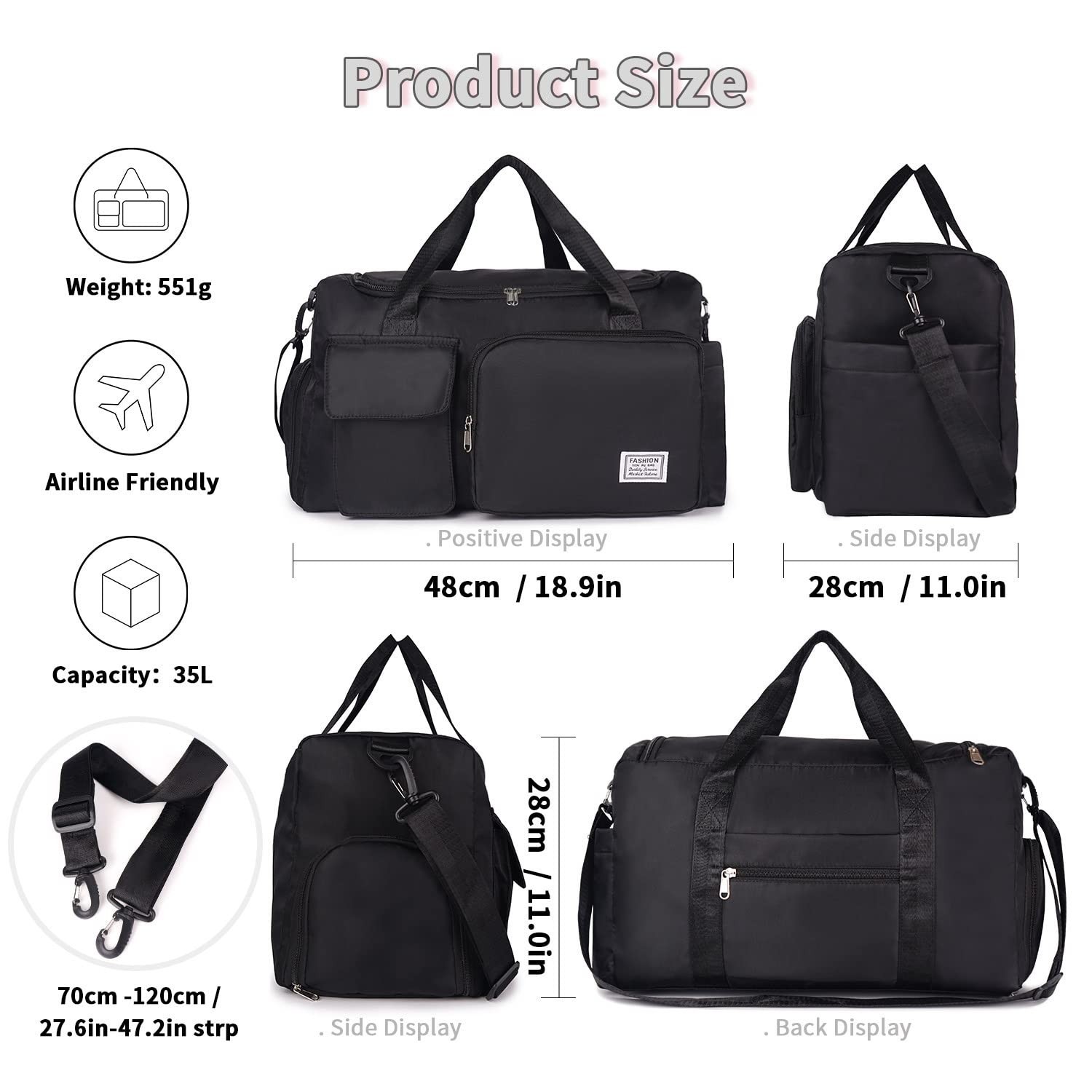 FIORETTO Women&rsquo;s Gym Duffle Bag with Shoes Compartment, 30L Capacity, Ideal f…