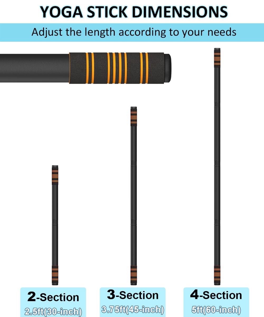 Adjustable Yoga Stretching Stick 5ft Fitness Mobility Bar Pilates Balance Pole