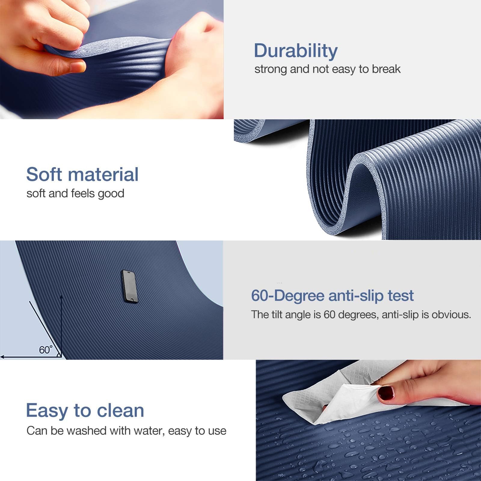 Gruper Thick Yoga Mat Non Slip, Large Size 72 x 24 x 0.4 inches, Navy Blue